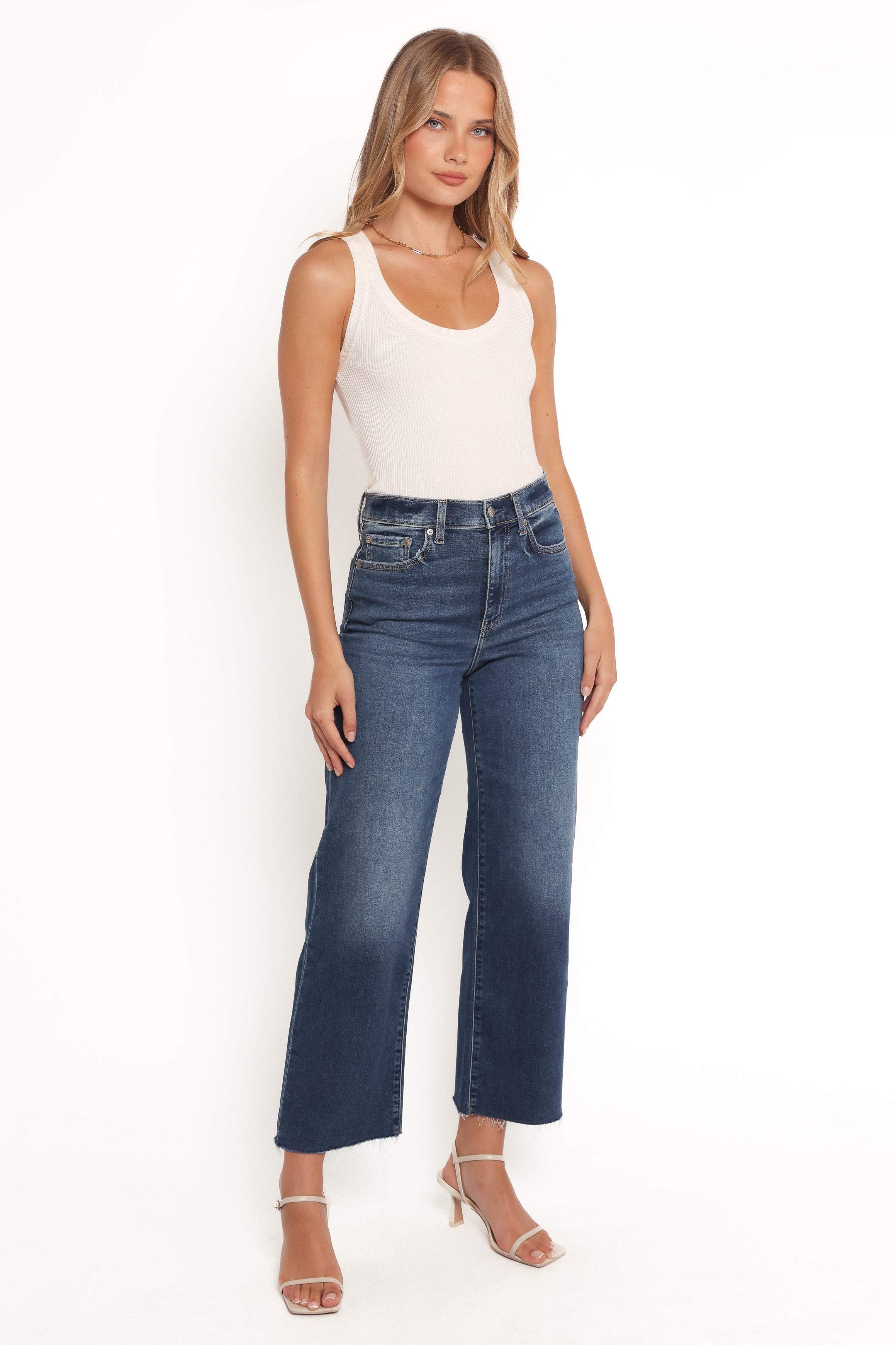 Pleaser Uptown Wide Leg Crop Jeans - Women's High Waist Denim Pants
