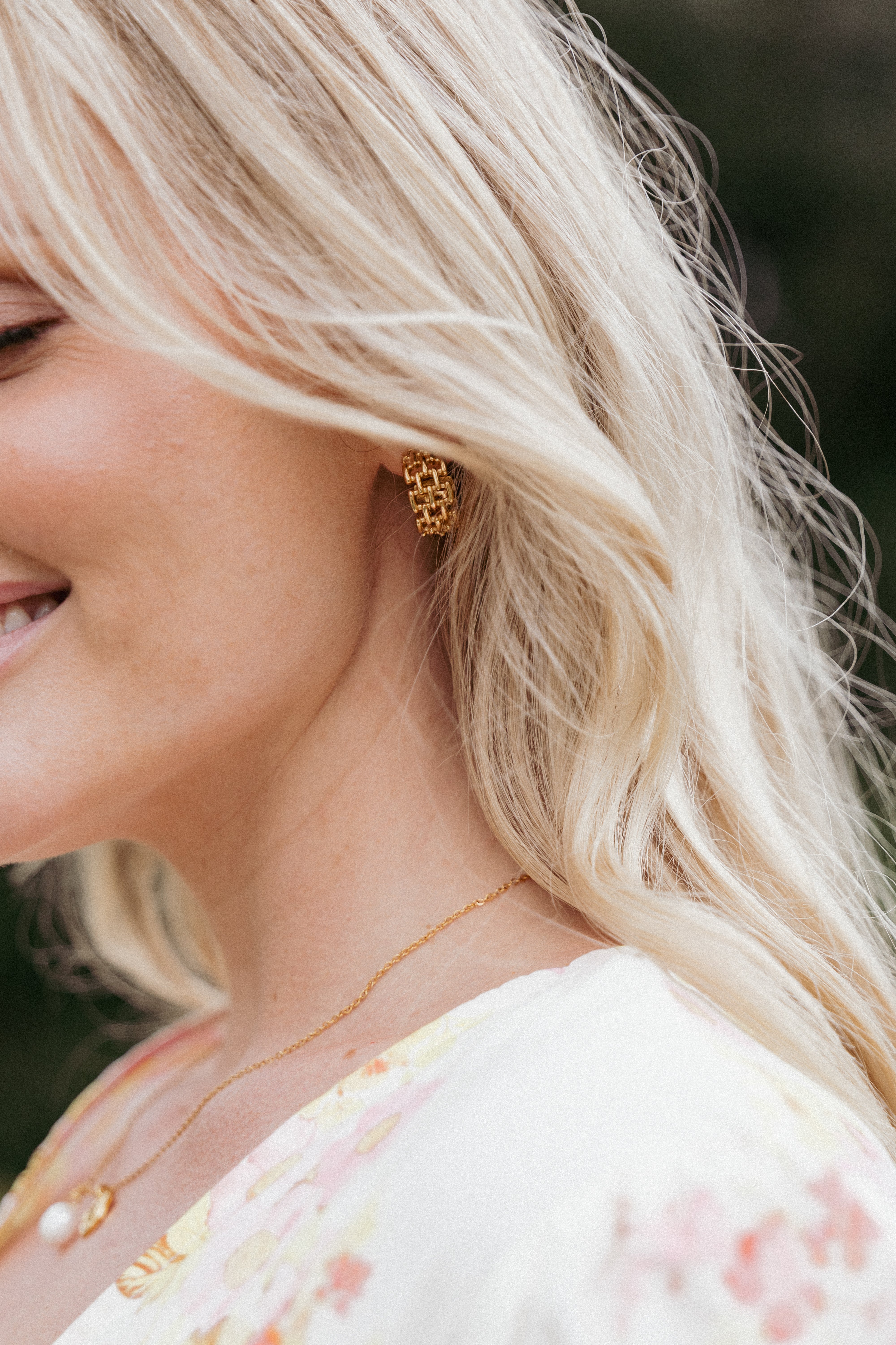 Gold Fleur Hoop Earrings - 1" Alloy Stud Back Closure