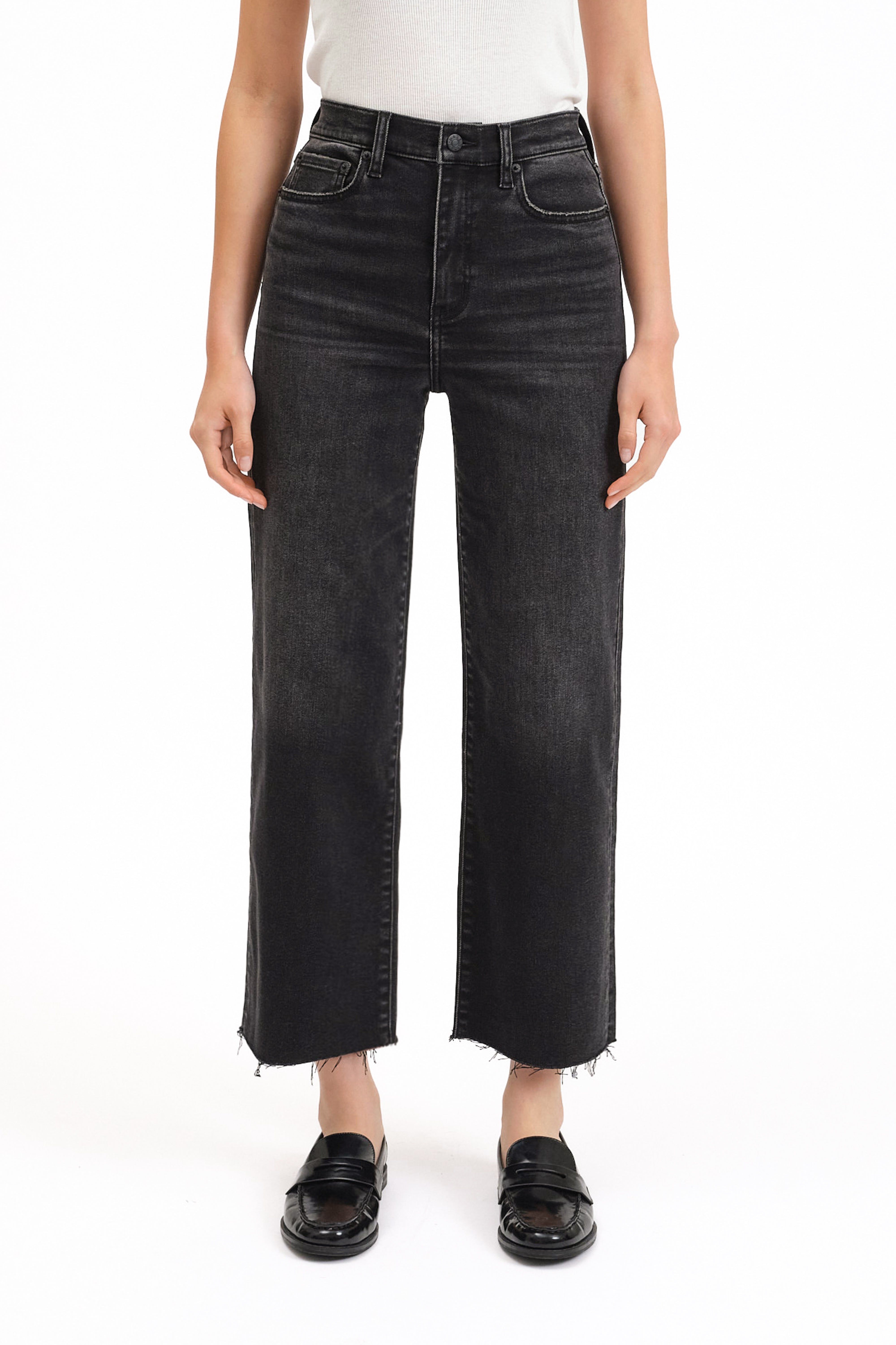 Pleaser Twilight Wide Leg Crop Jeans - High Rise Black Wash