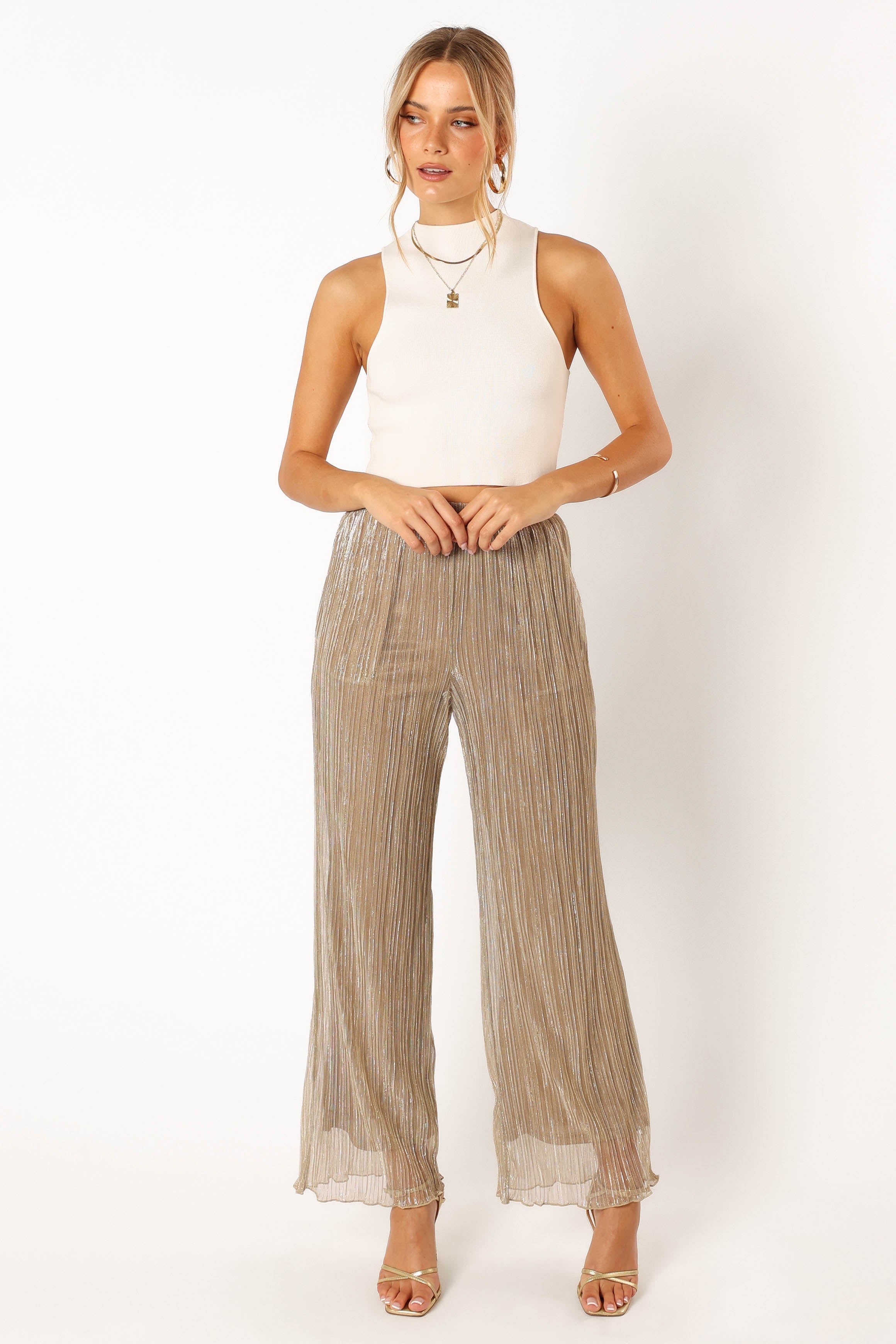 Silver High Waisted Plisse Pants with Side Pockets - Walker