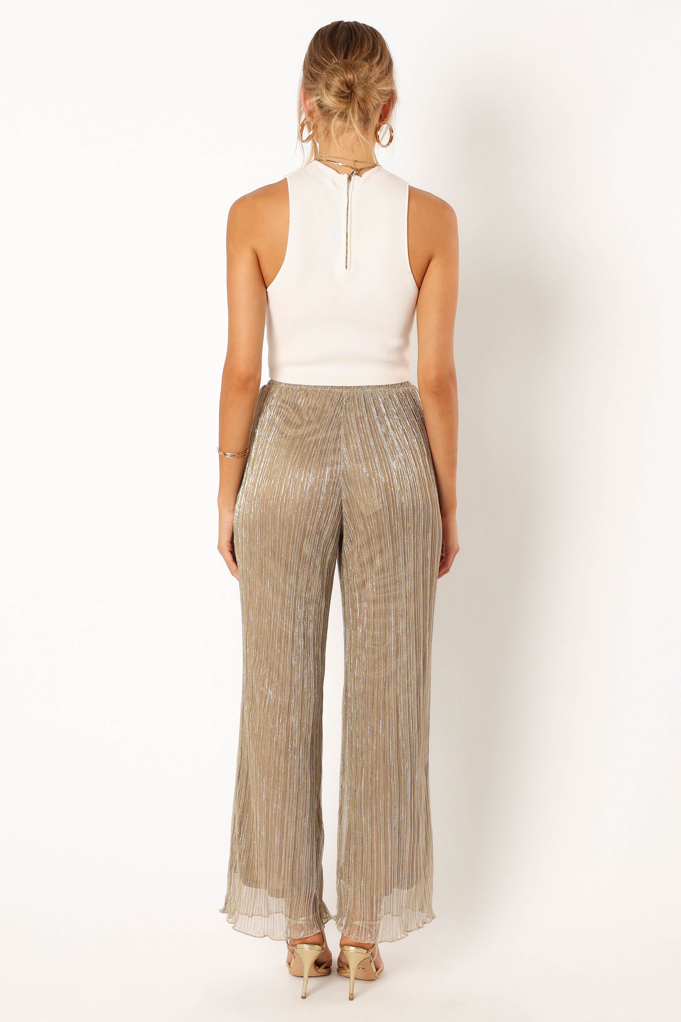 Silver High Waisted Plisse Pants with Side Pockets - Walker