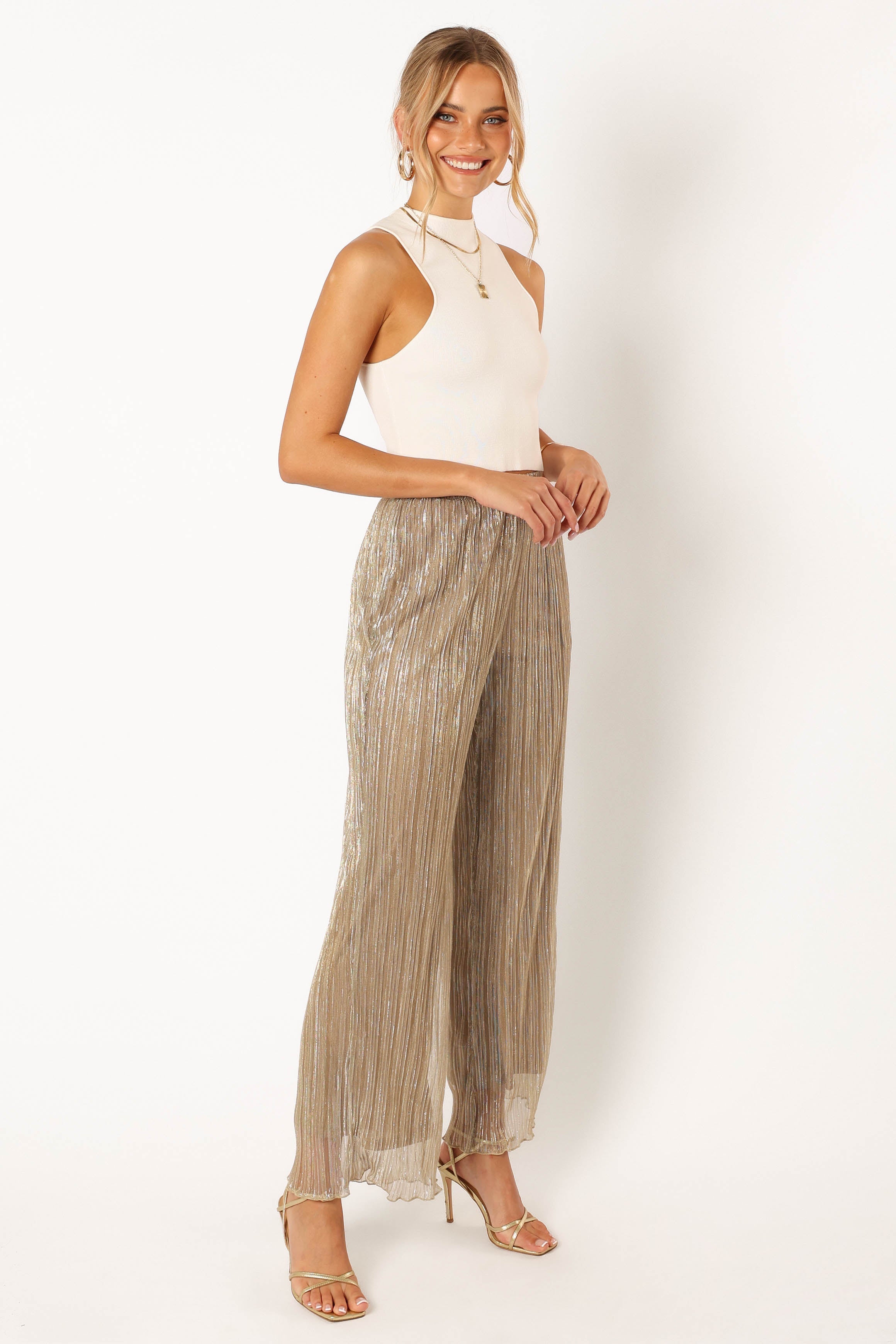 Silver High Waisted Plisse Pants with Side Pockets - Walker