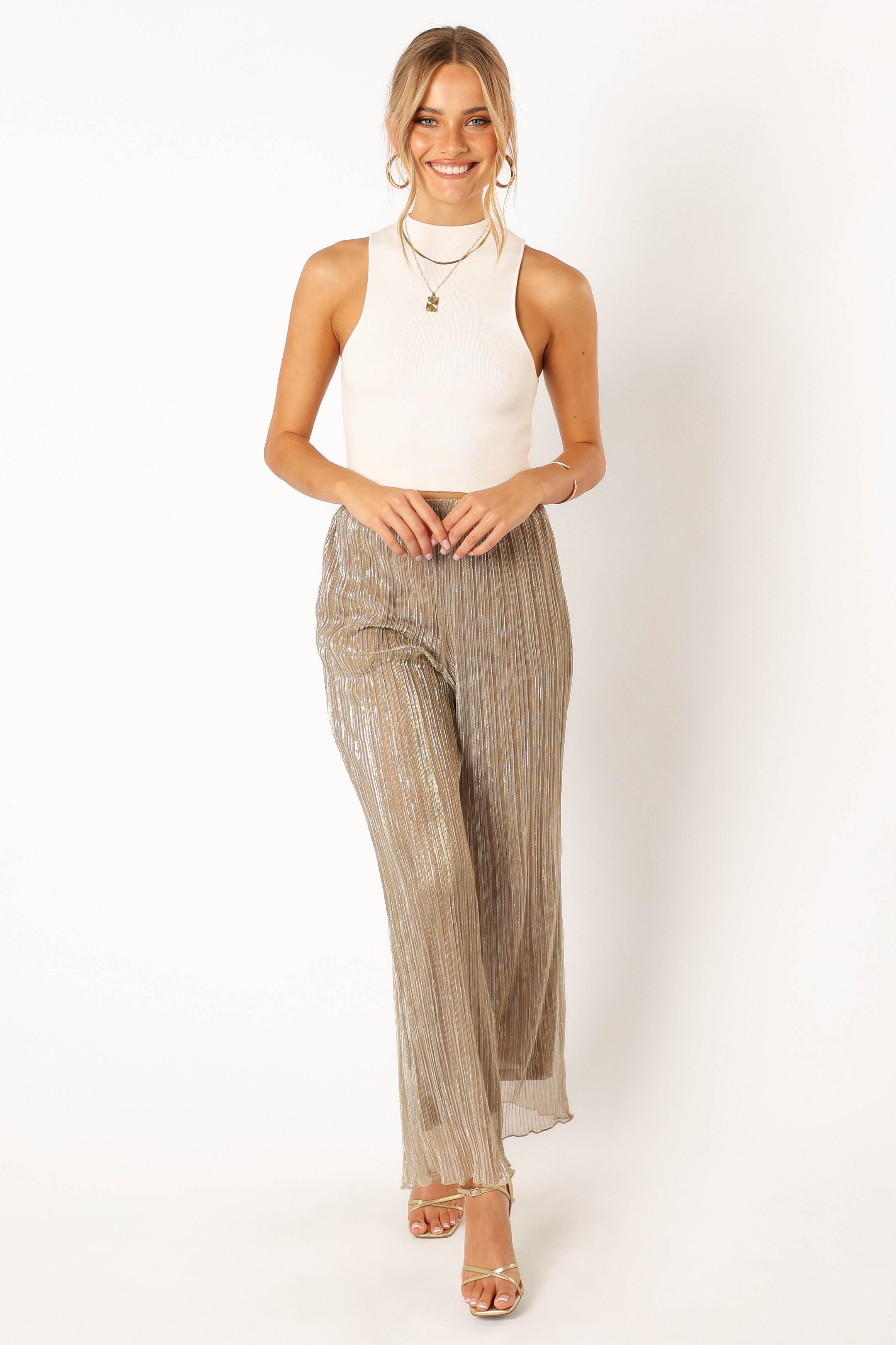 Silver High Waisted Plisse Pants with Side Pockets - Walker