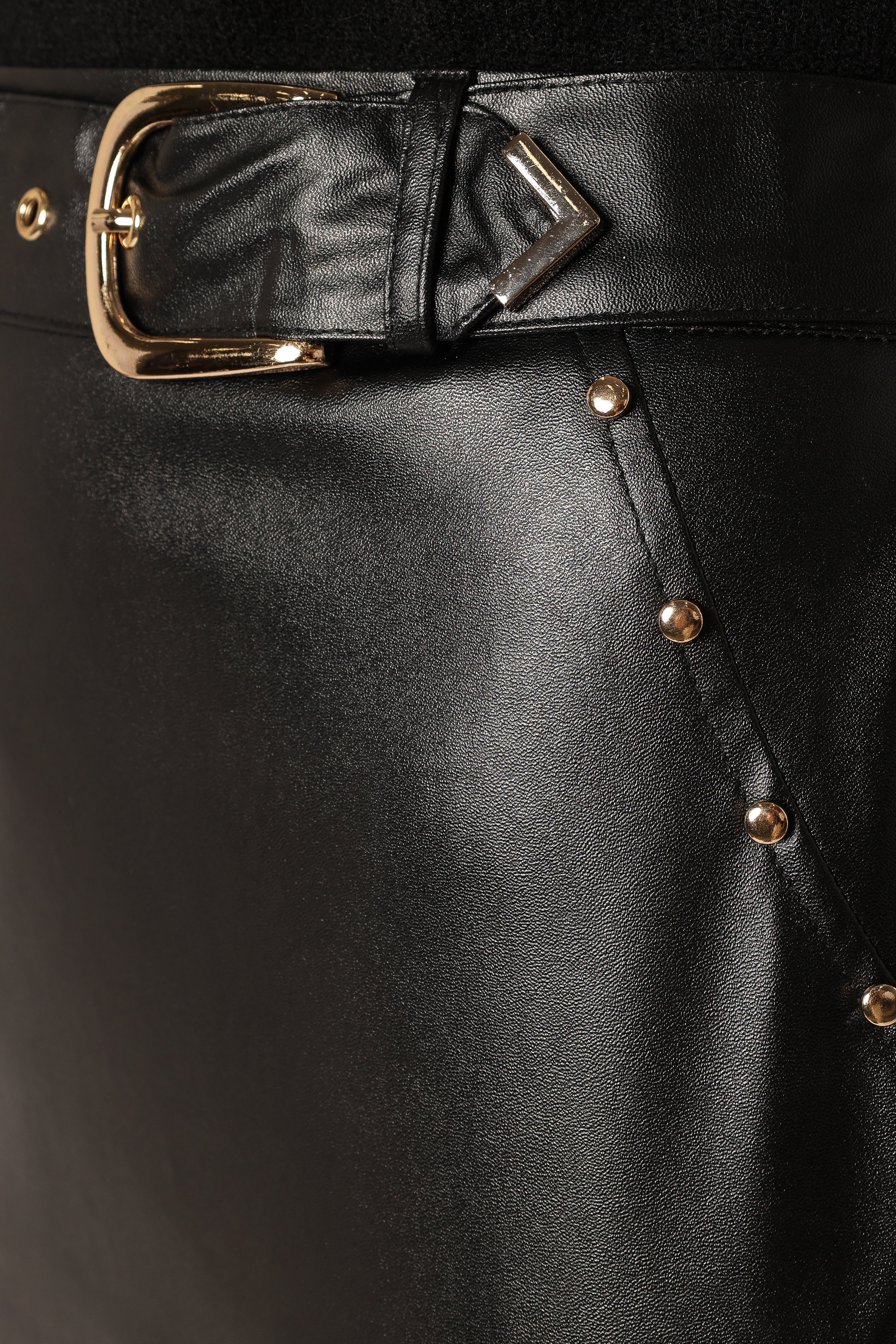 Faux Leather Mini Skirt with Gold Zip - Serena Black