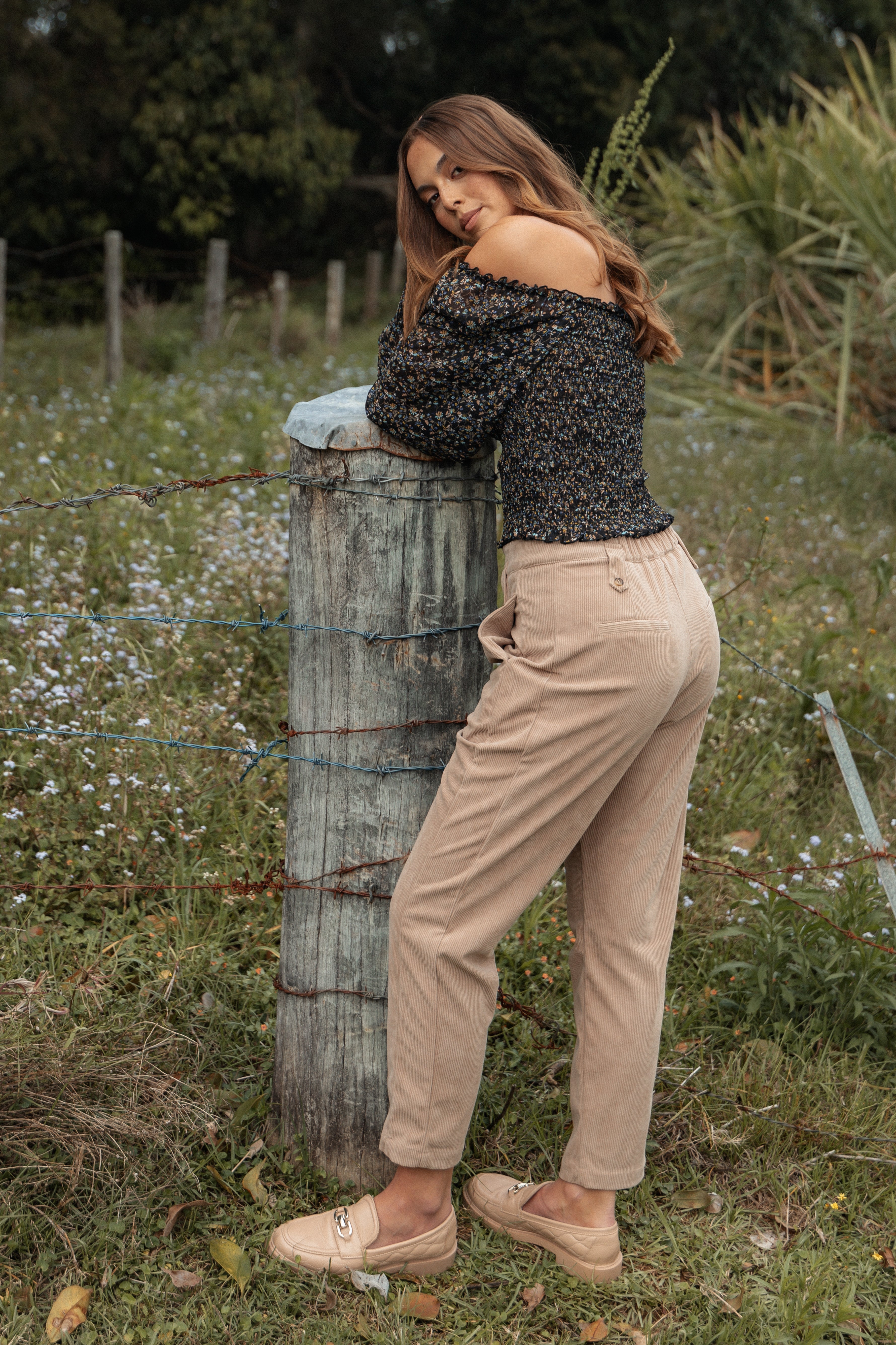 Jones Women's High Waisted Corduroy Pants - Brown Tapered Fit