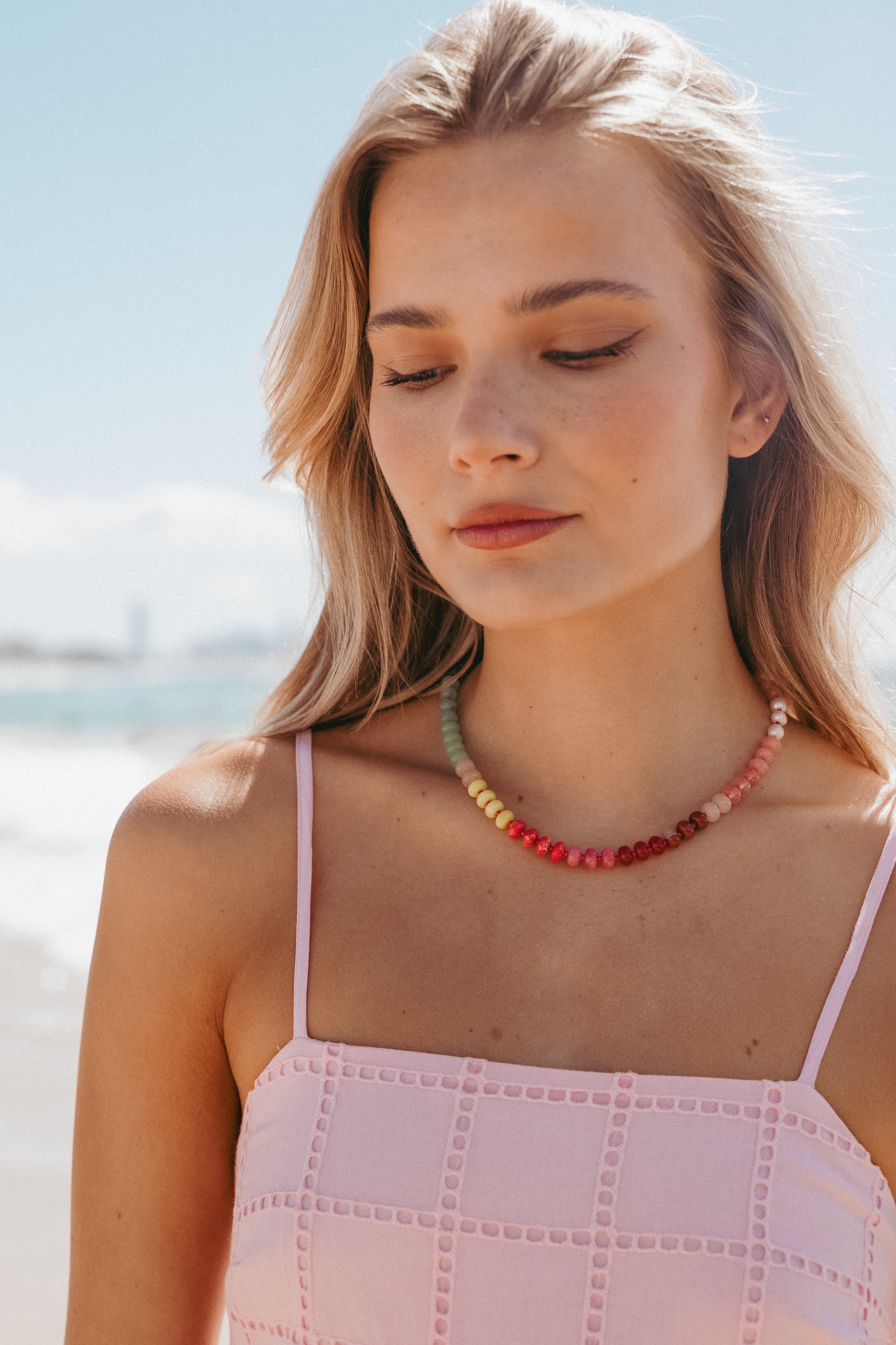 Maud Multi-Color Beaded Necklace with Gold Hardware