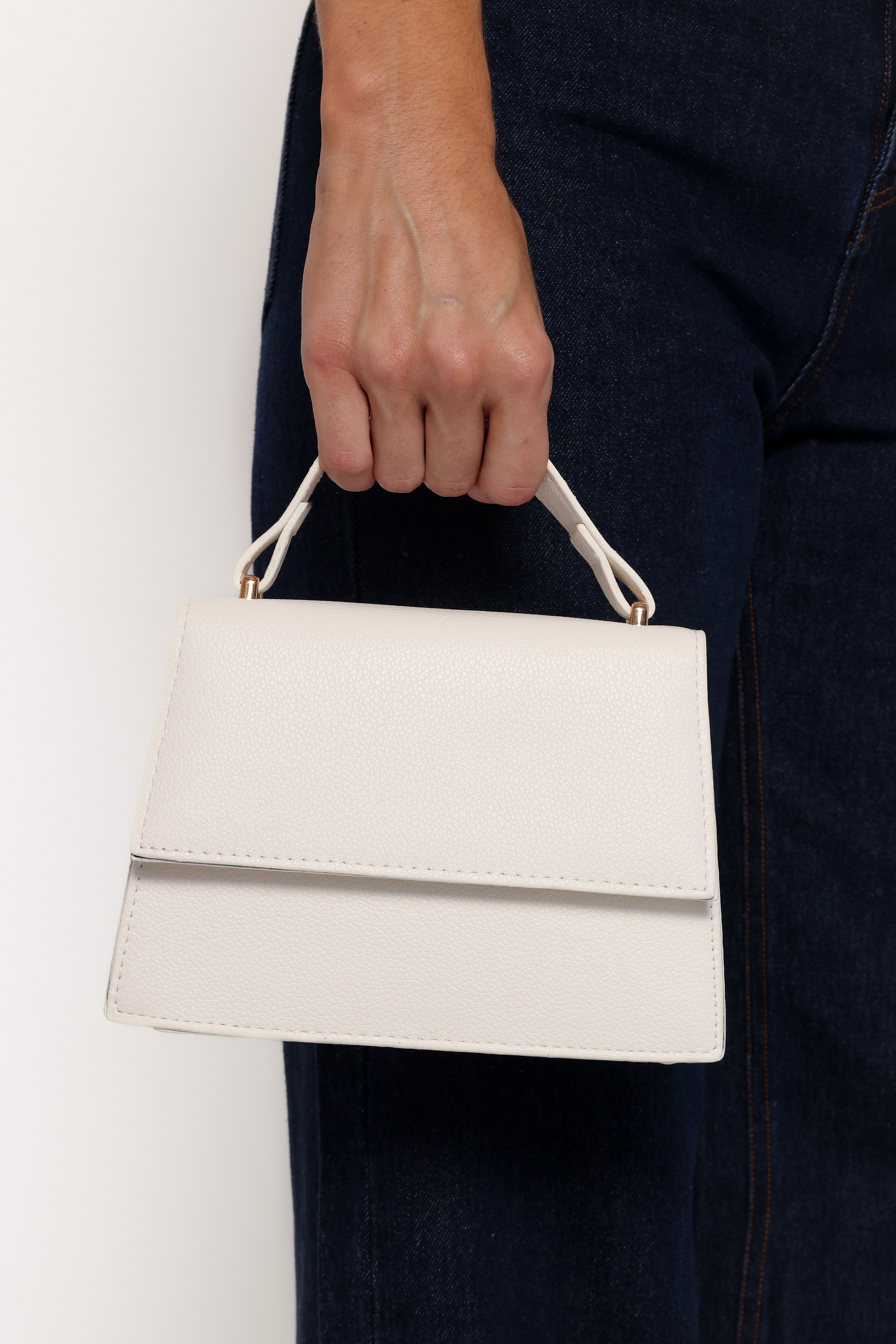 White Vega Faux Leather Shoulder Bag with Detachable Strap