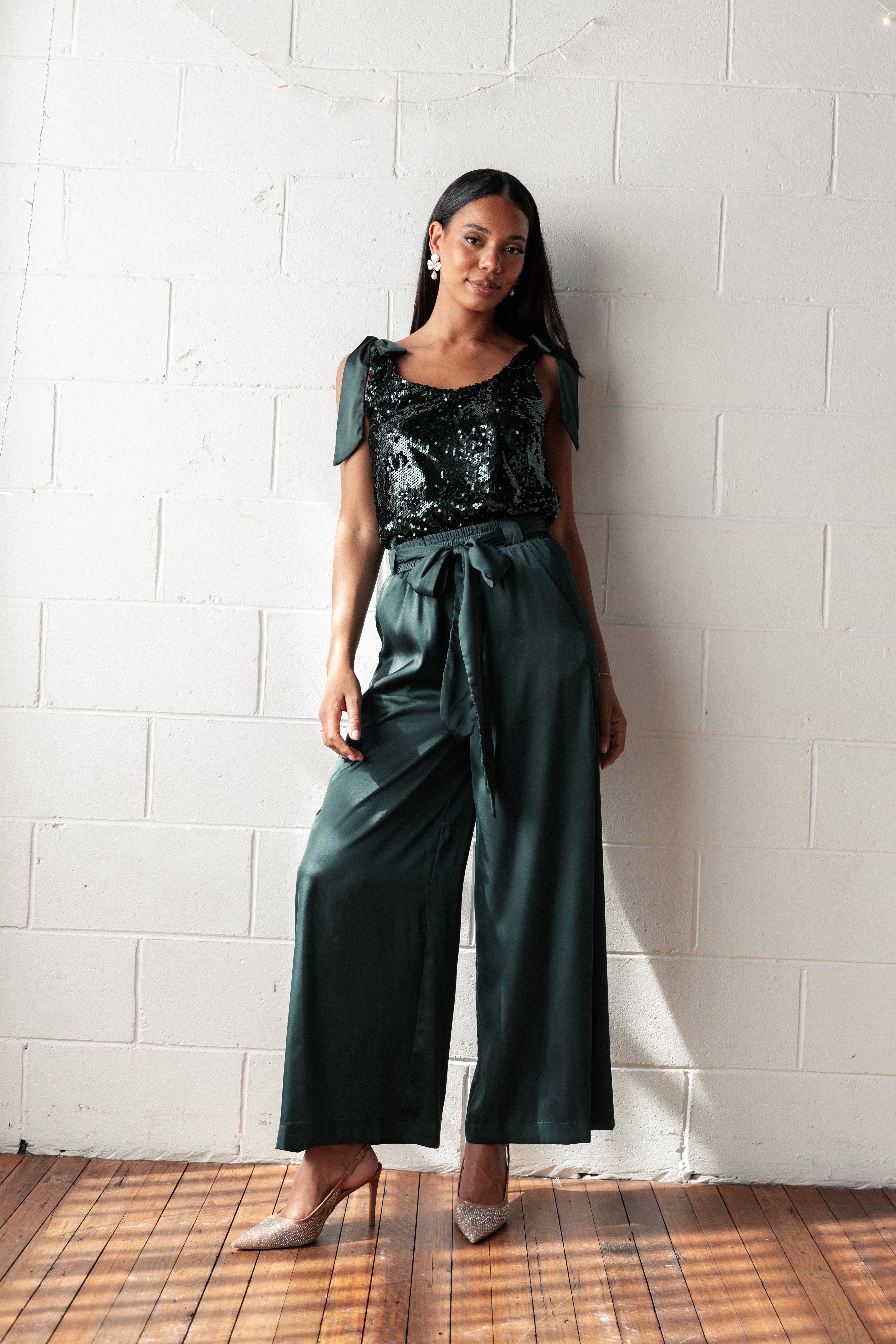 Emerald High Waisted Wide Leg Pants with Pockets - Alie