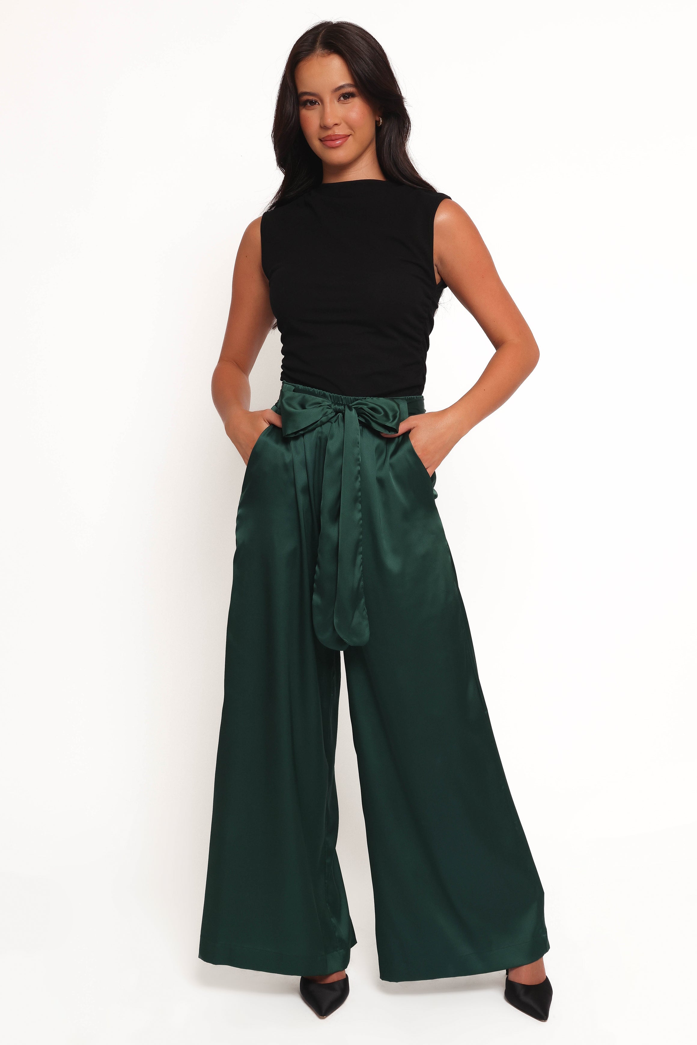 Emerald High Waisted Wide Leg Pants with Pockets - Alie