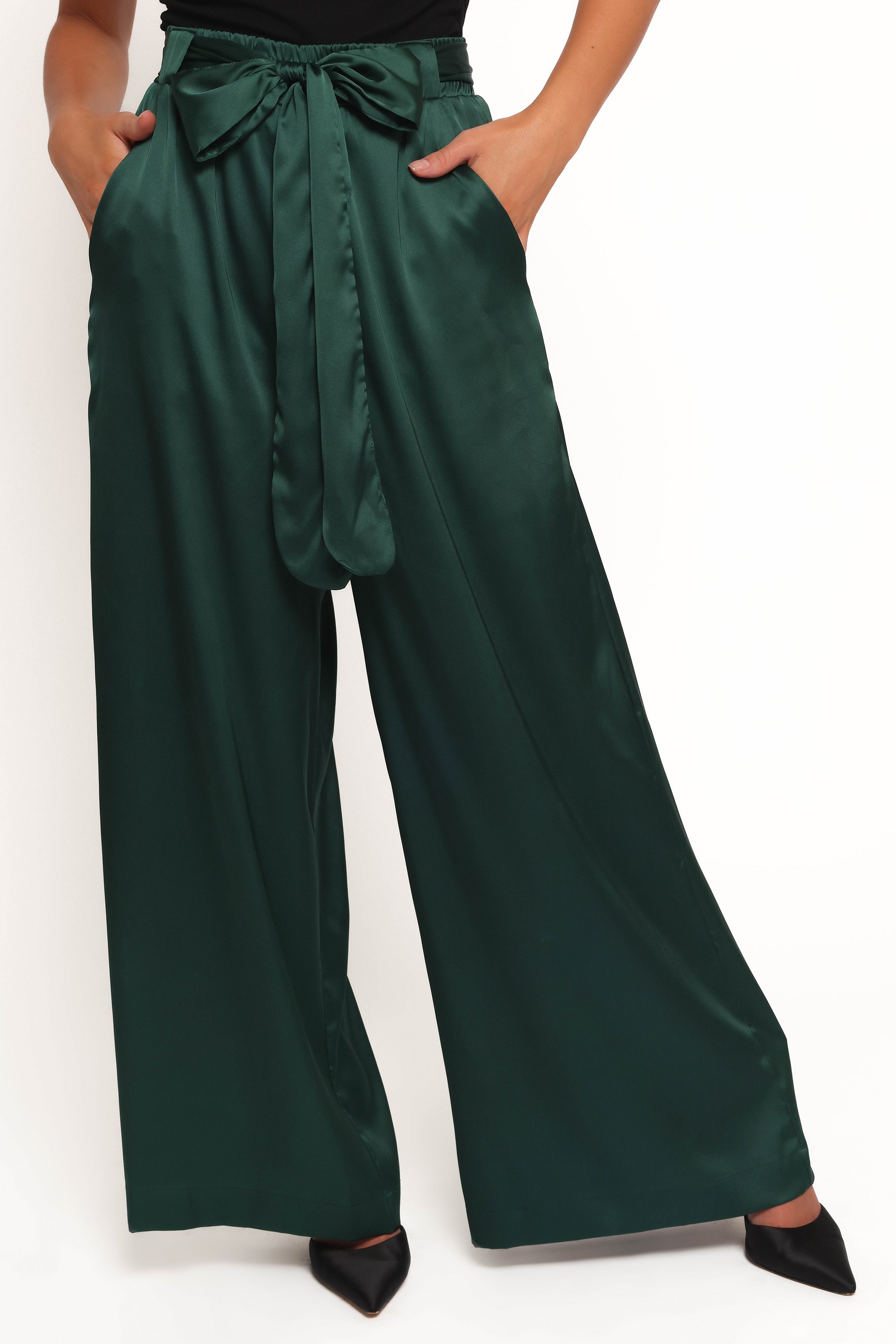 Emerald High Waisted Wide Leg Pants with Pockets - Alie