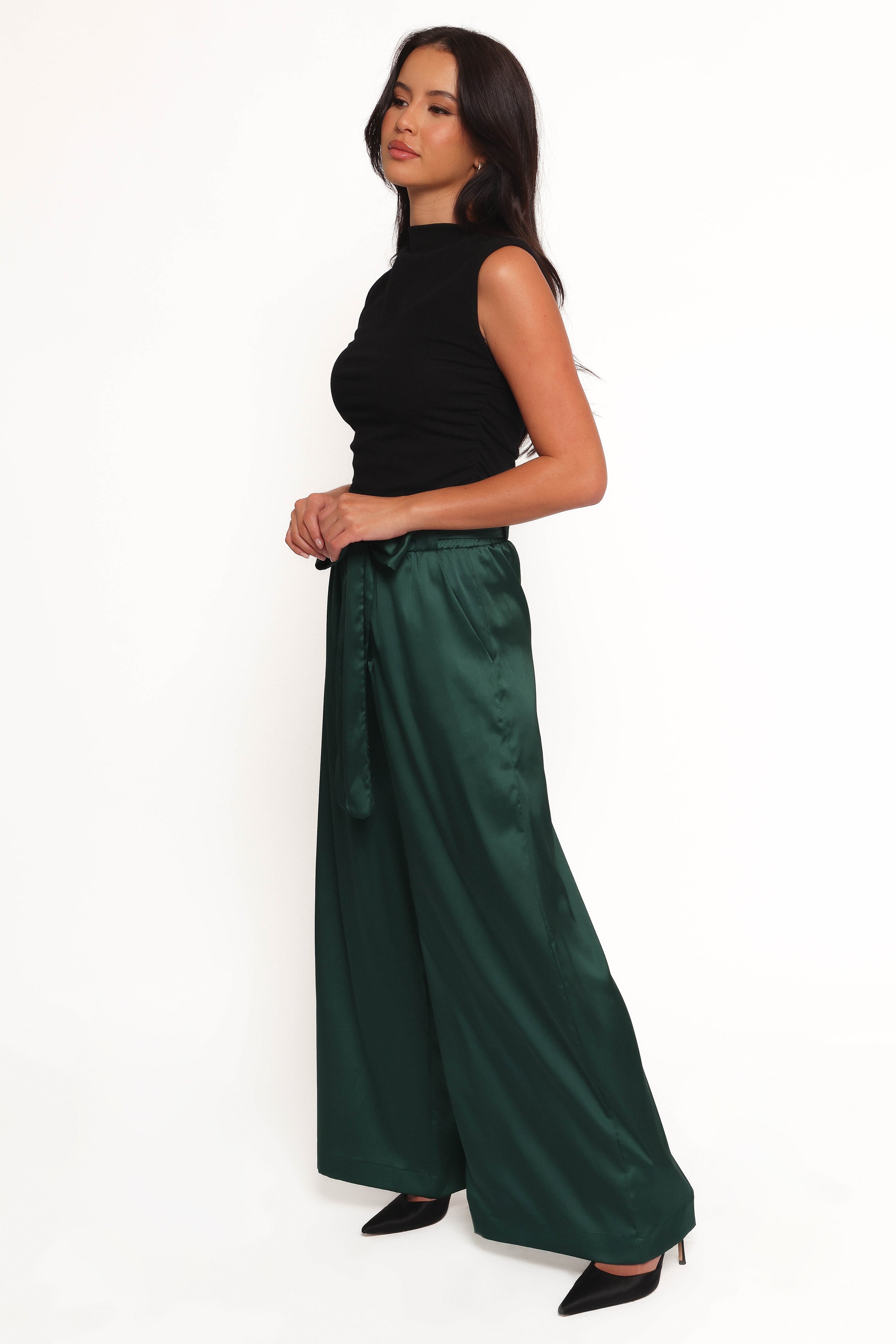 Emerald High Waisted Wide Leg Pants with Pockets - Alie