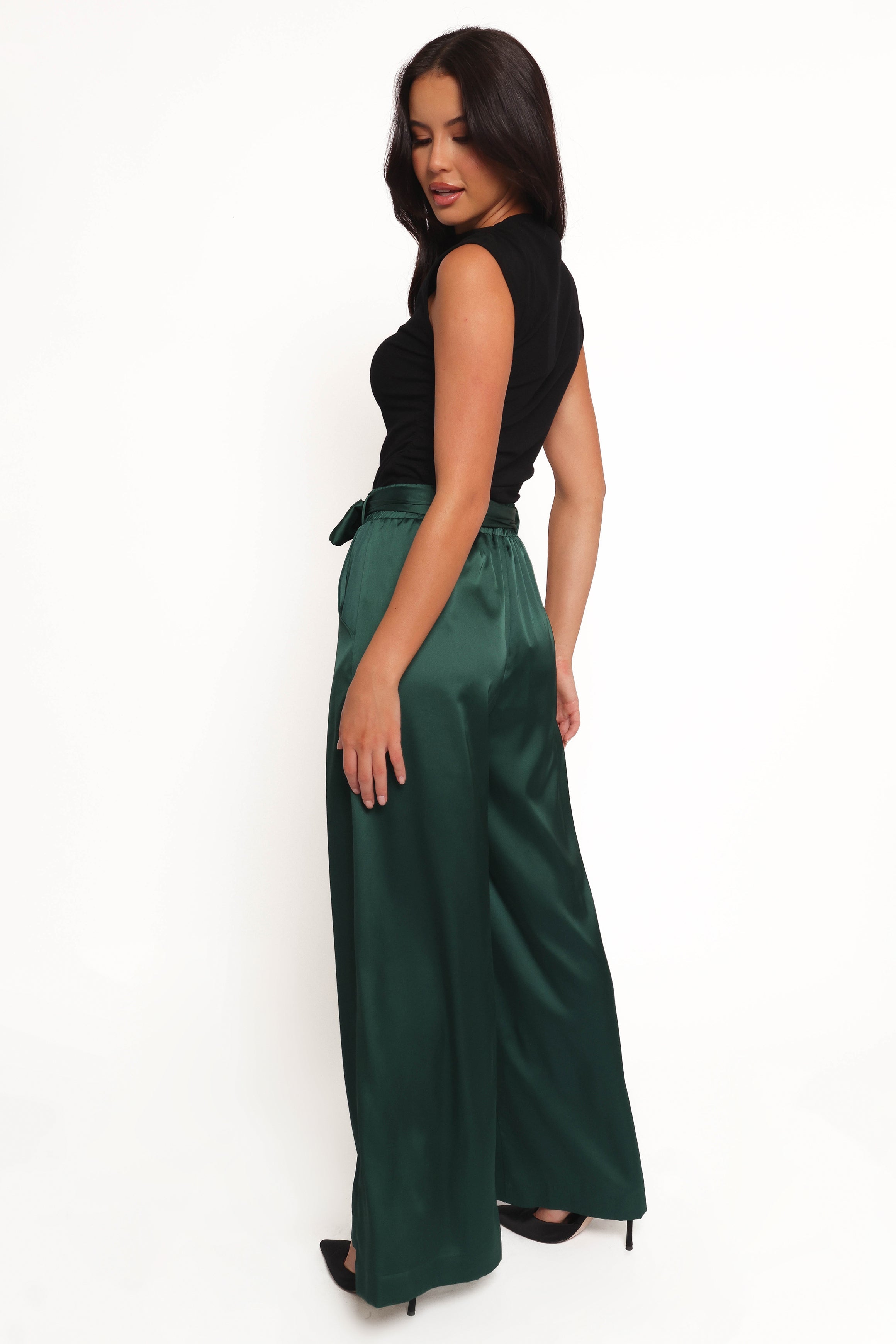 Emerald High Waisted Wide Leg Pants with Pockets - Alie