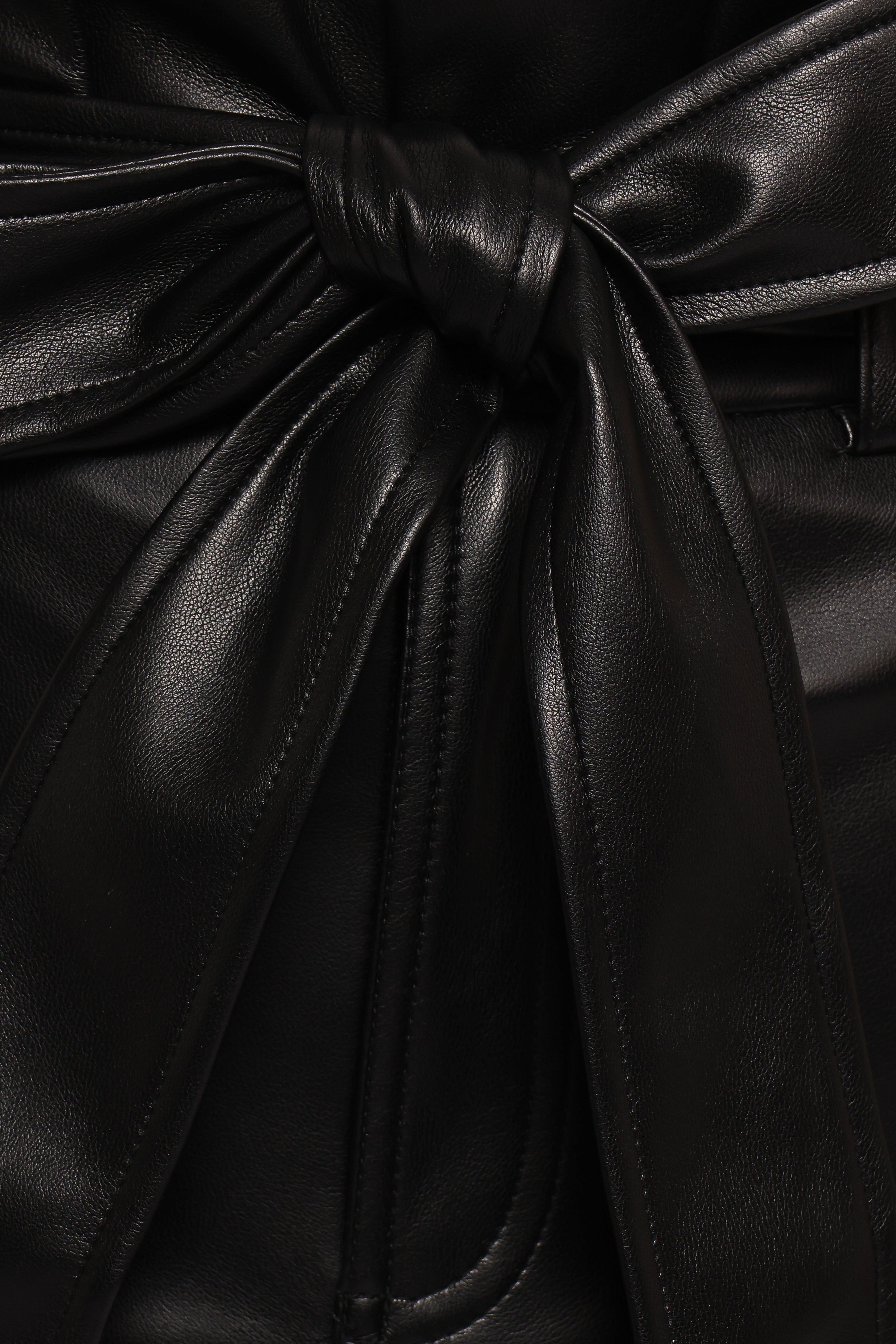 Franka Pleated Faux Leather Midi Skirt with Removable Waist Tie - Black
