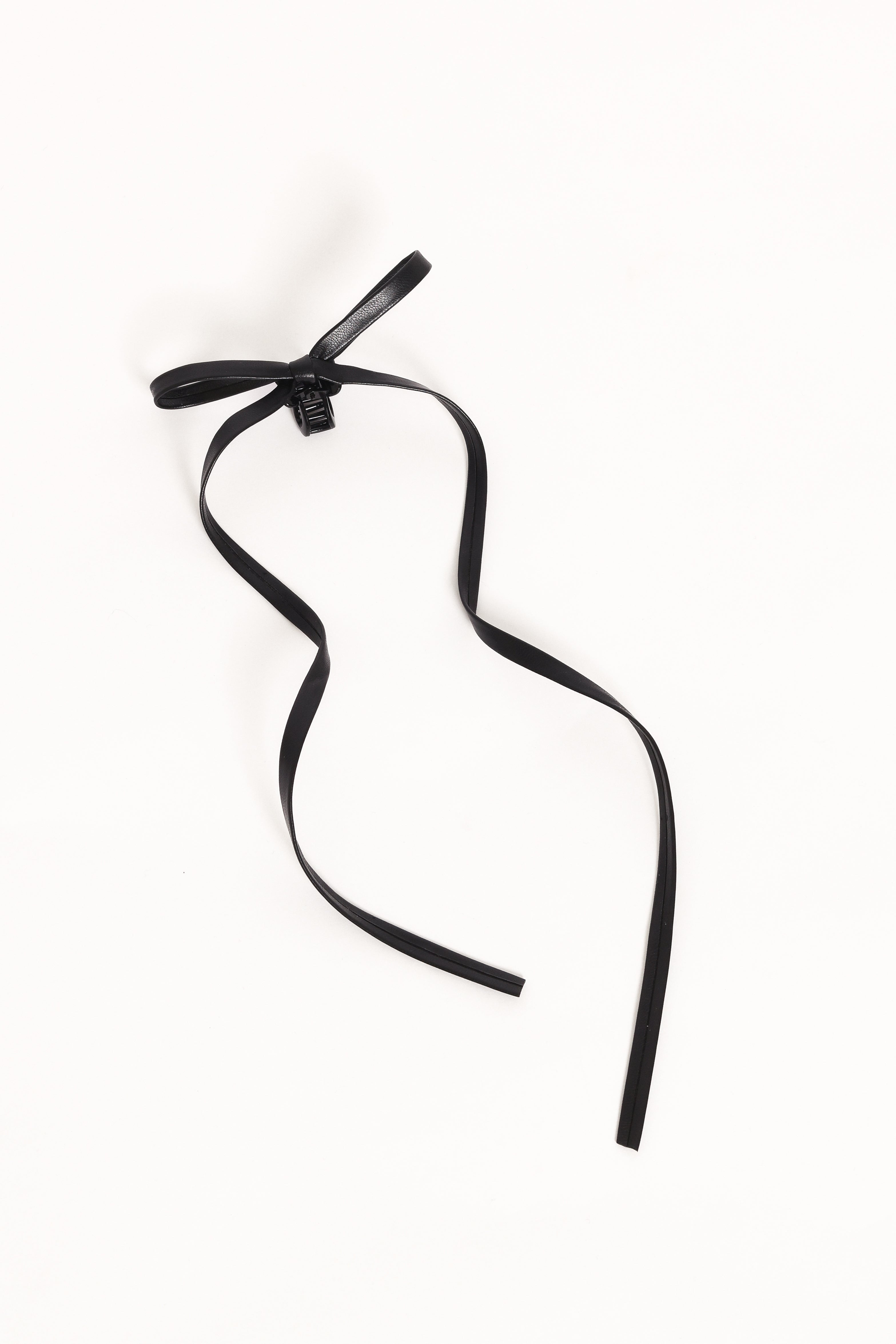 Black Faux Leather Bow Hair Clip - Kayla Mini Claw Style