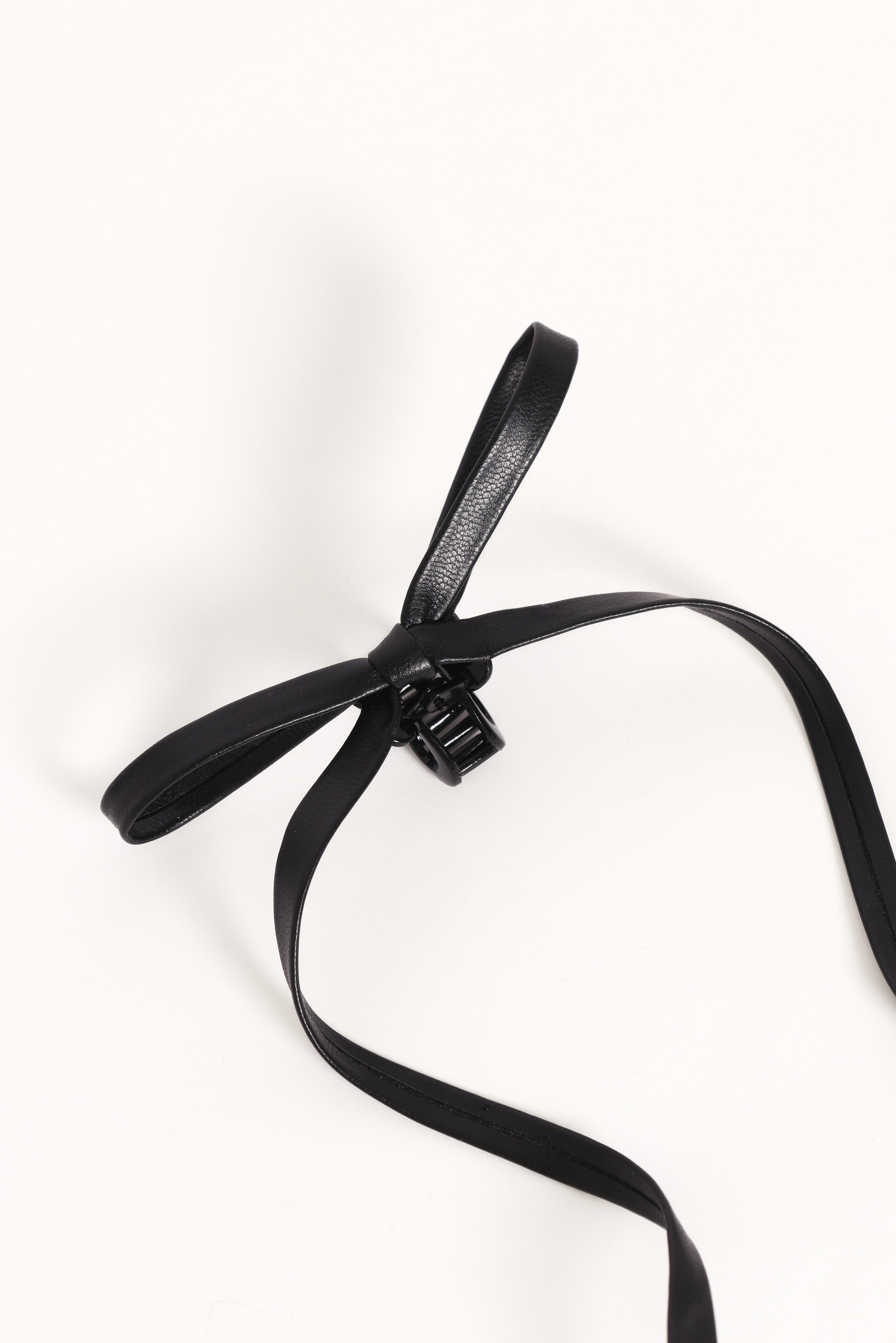 Black Faux Leather Bow Hair Clip - Kayla Mini Claw Style