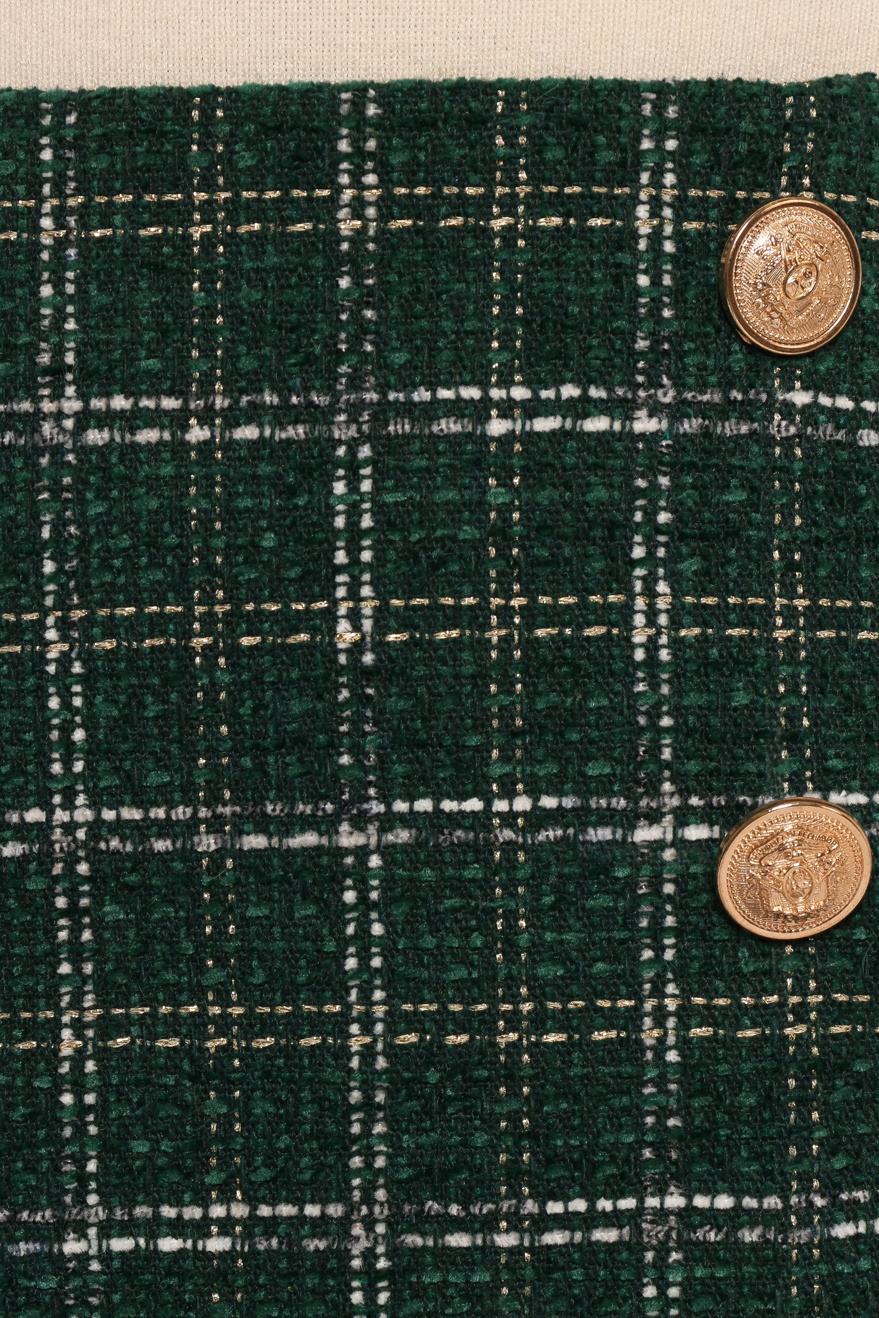 Zadia Green Plaid Mini Skirt with Gold Buttons