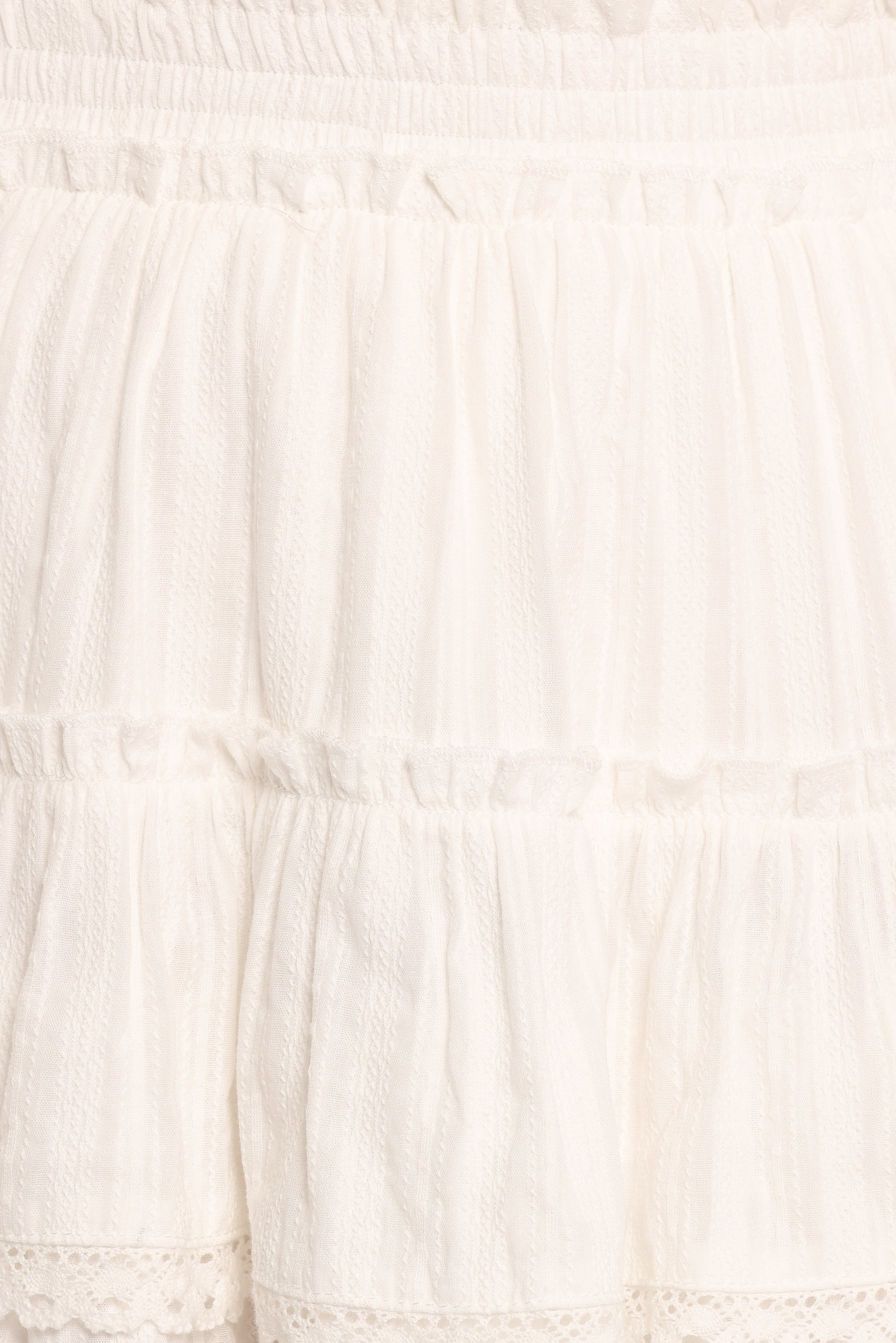 White Tiered Ruffle Mini Skirt - High Waist Cotton Lace Trim