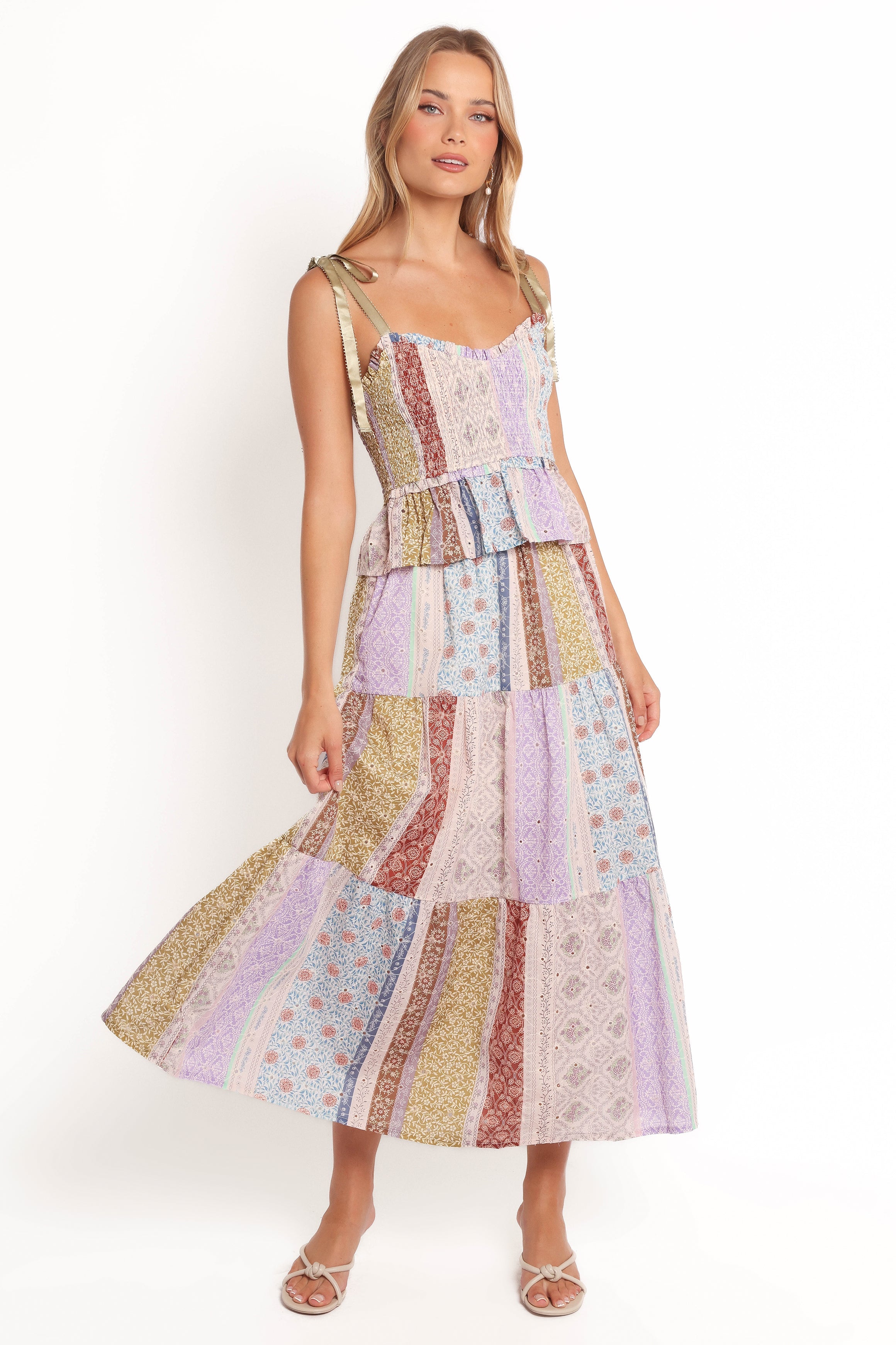 Botanic Patchwork Maxi Skirt - High Waisted Cotton A-Line with Pockets