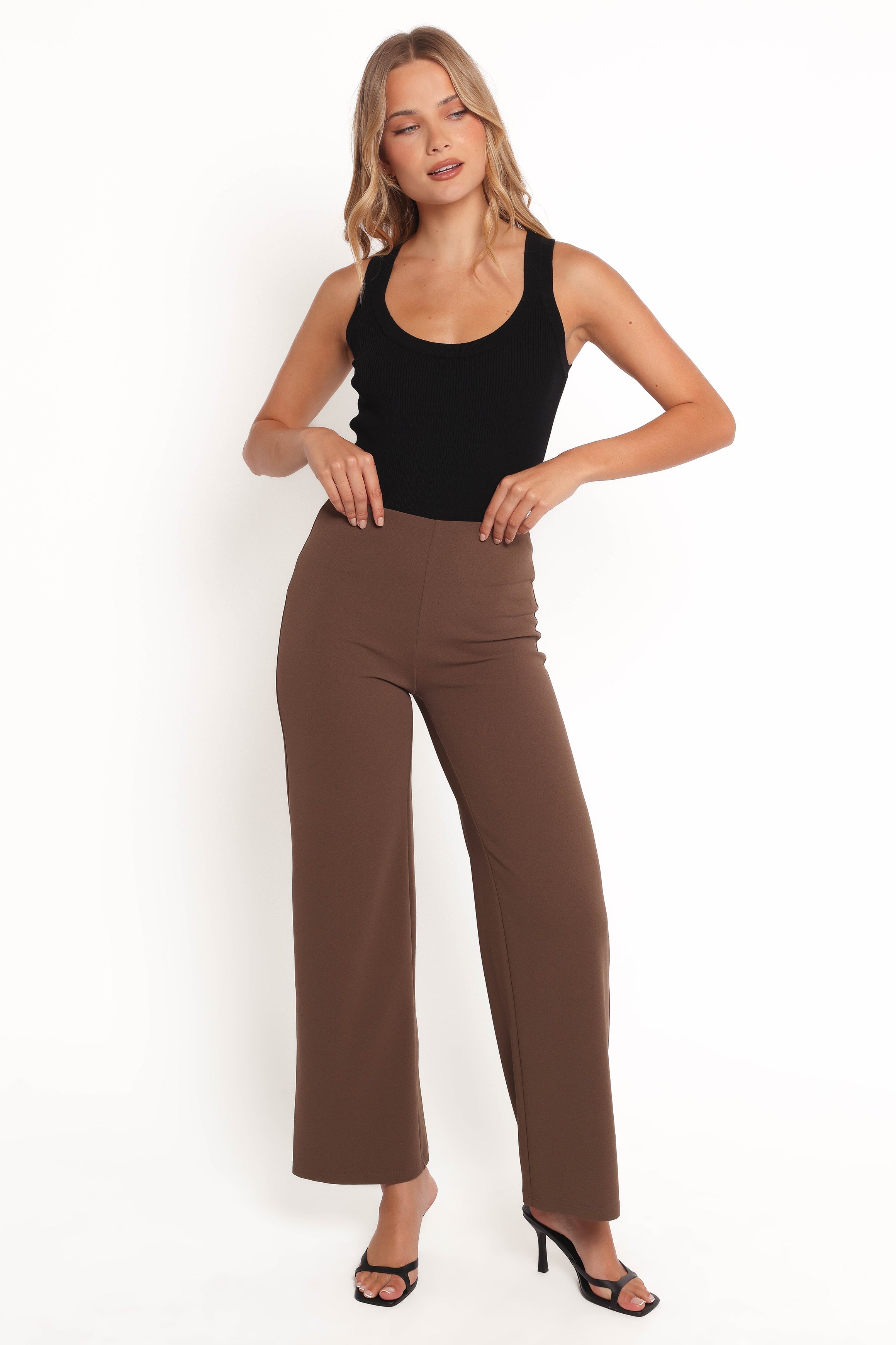 High Waisted Colette Pants - Brown Straight Leg Trousers
