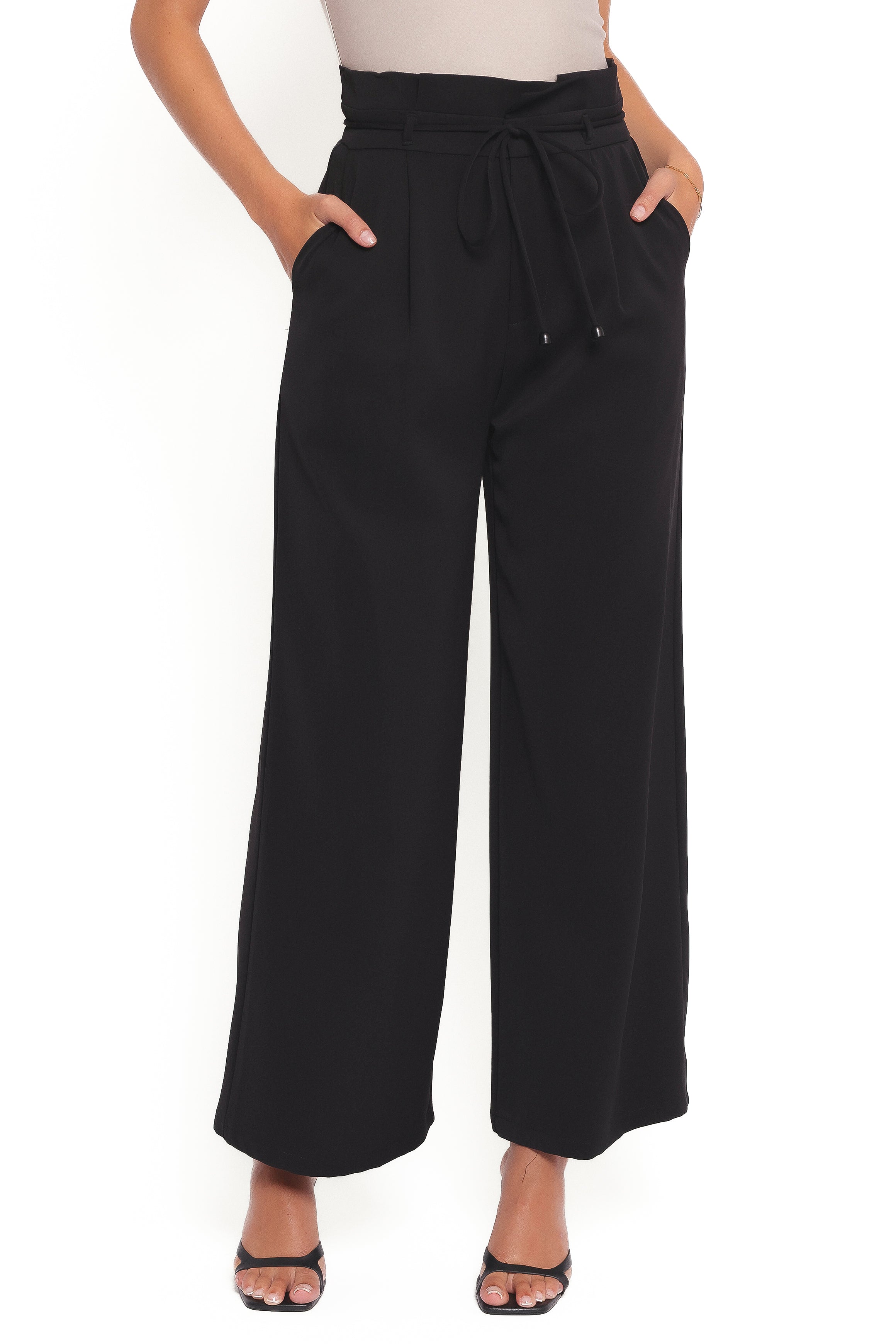 High Waisted Pleated Thesis Pants - Black Wide Leg Trousers