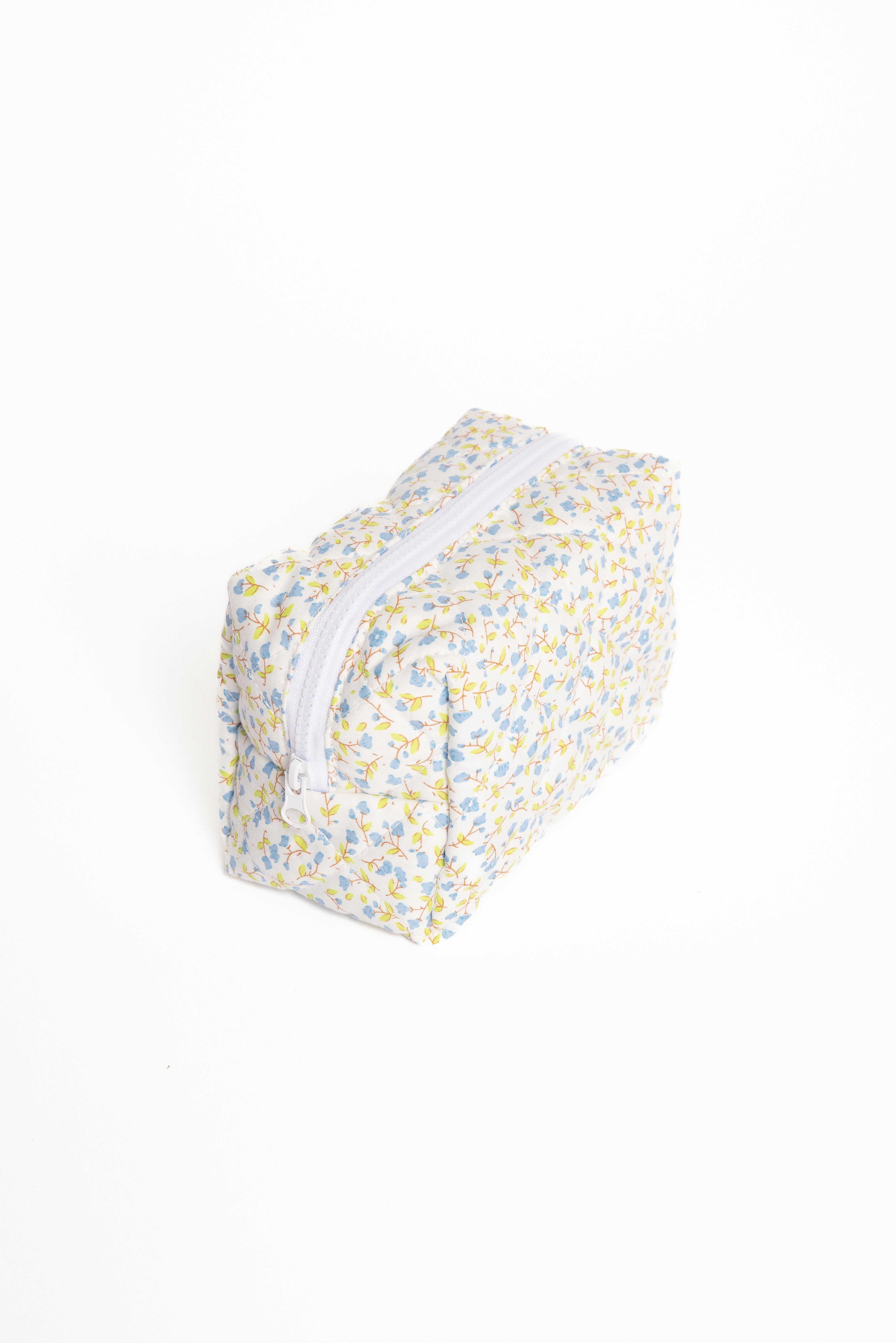Blue Floral Clementine Cosmetic Bag - Cotton Travel Makeup Pouch