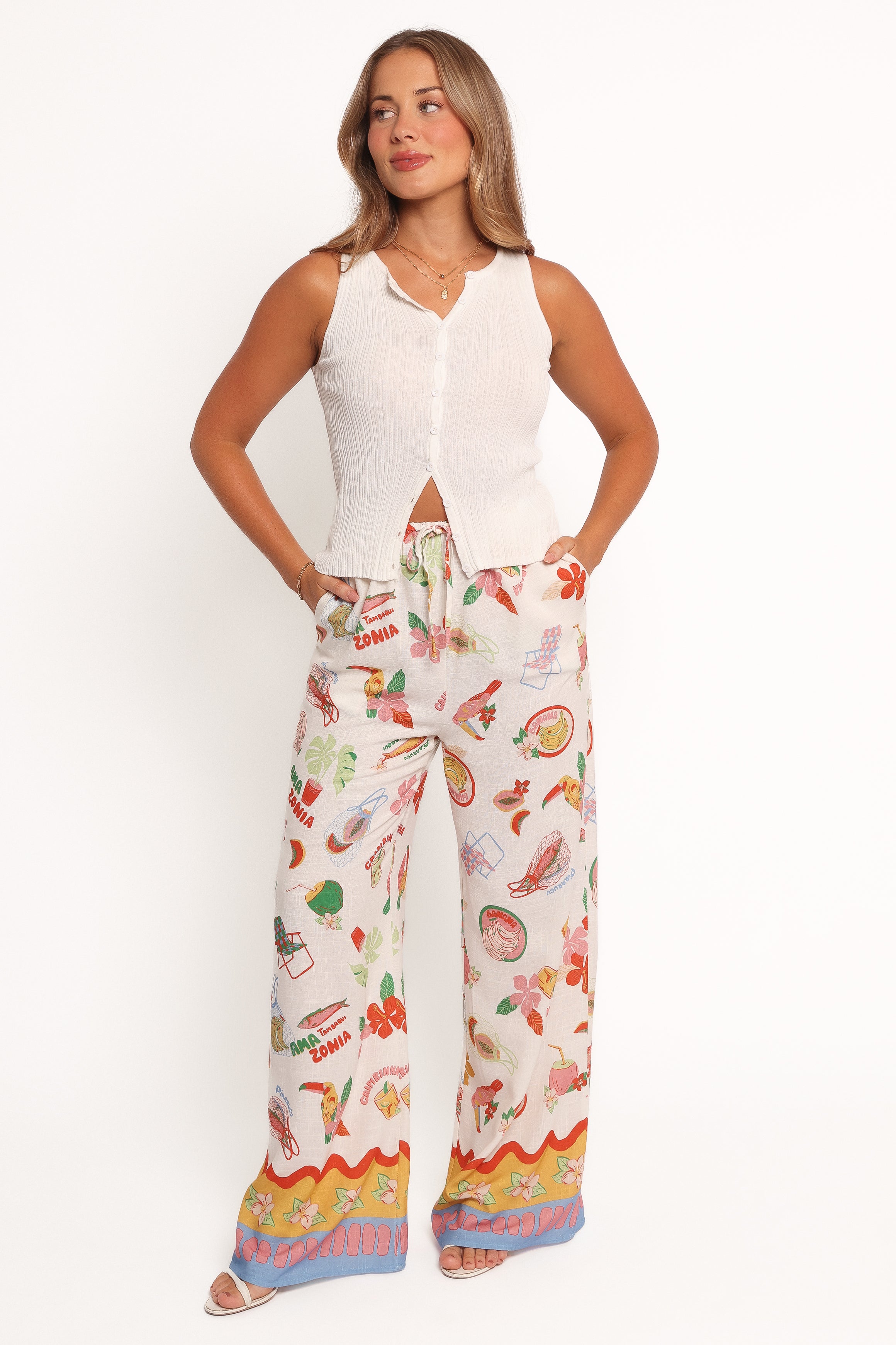 High Waisted Sui Pants - Alfresco Rayon Linen Drawstring Waist