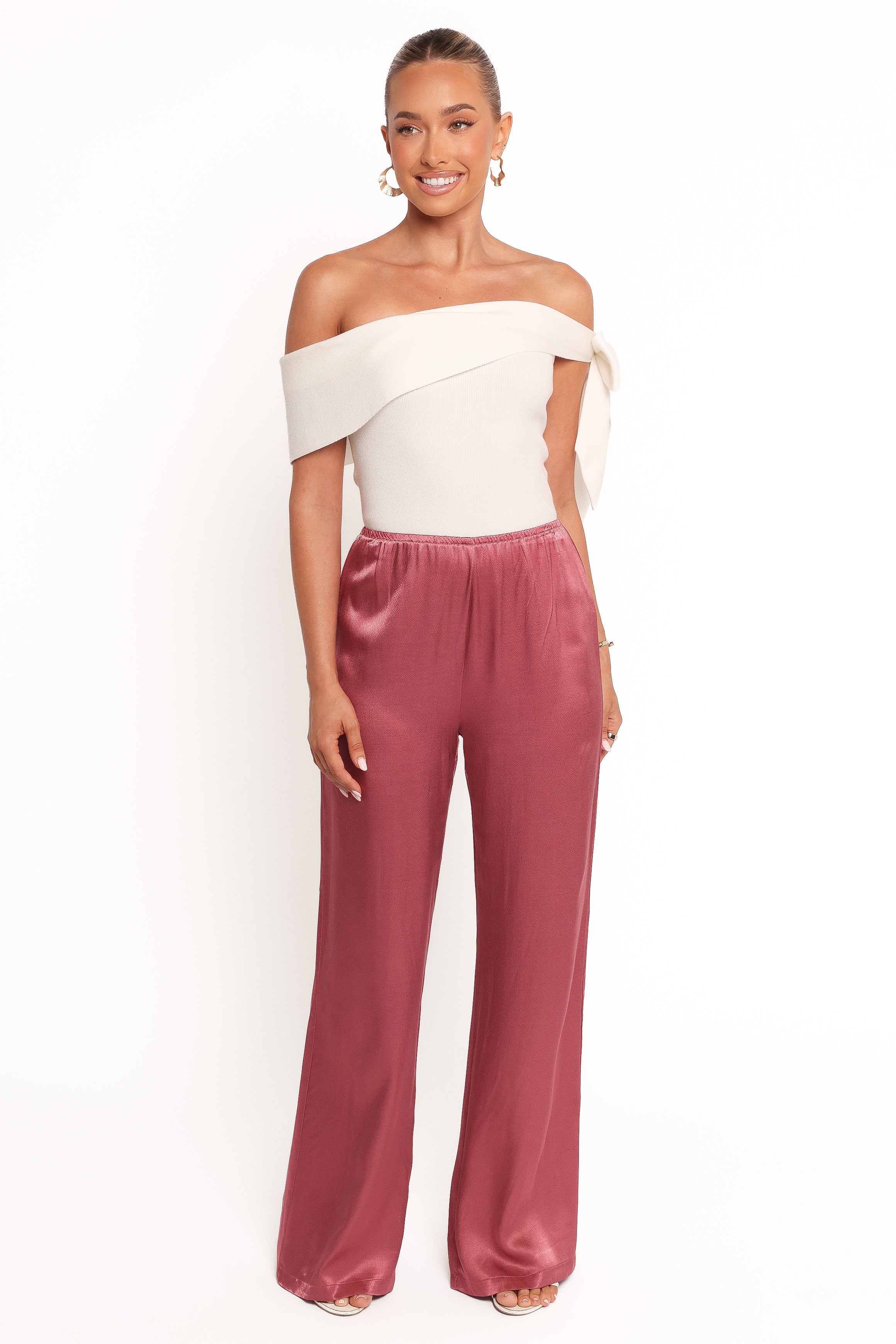 Carissa High Waisted Satin Pants - Dusty Rose Straight Leg