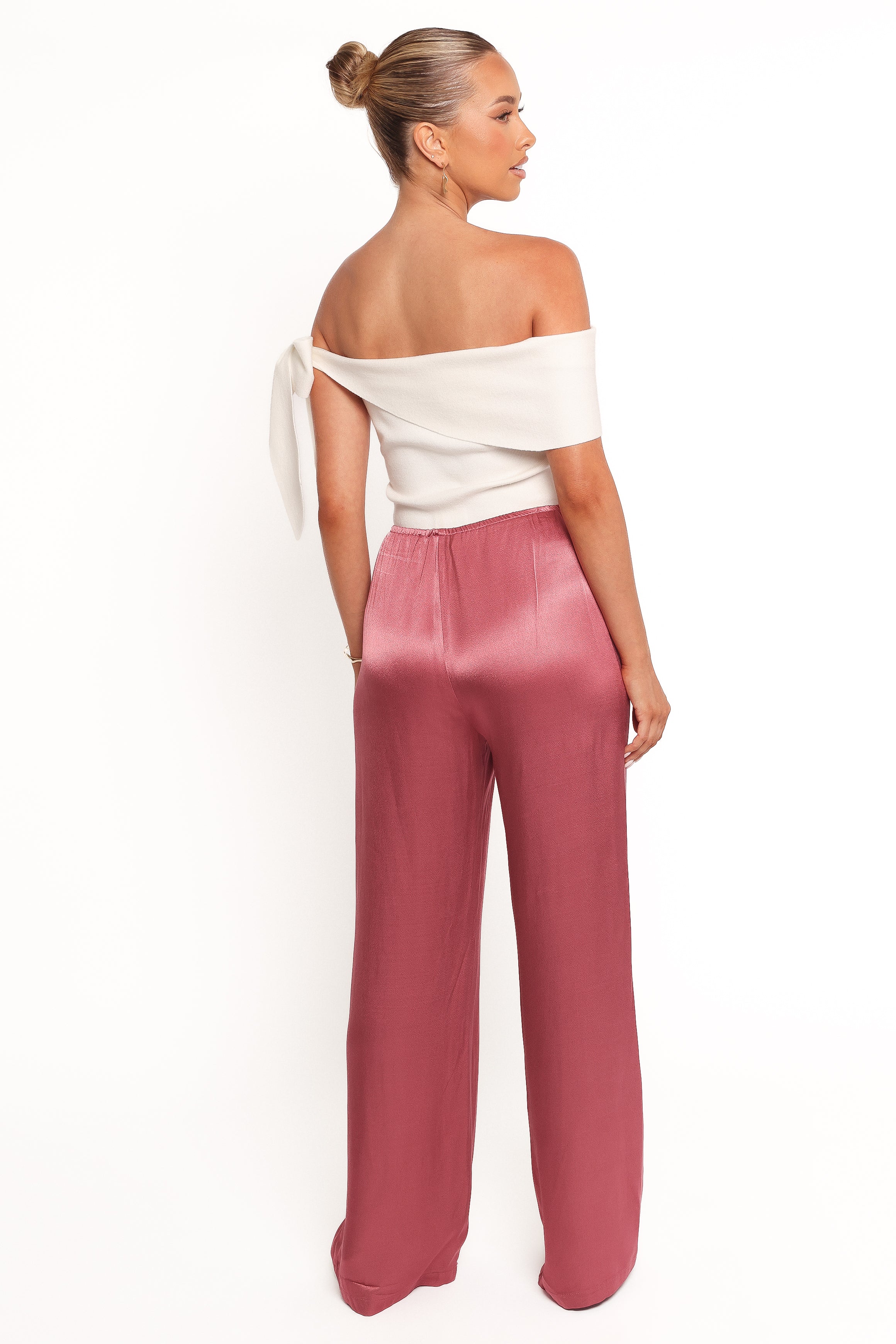 Carissa High Waisted Satin Pants - Dusty Rose Straight Leg