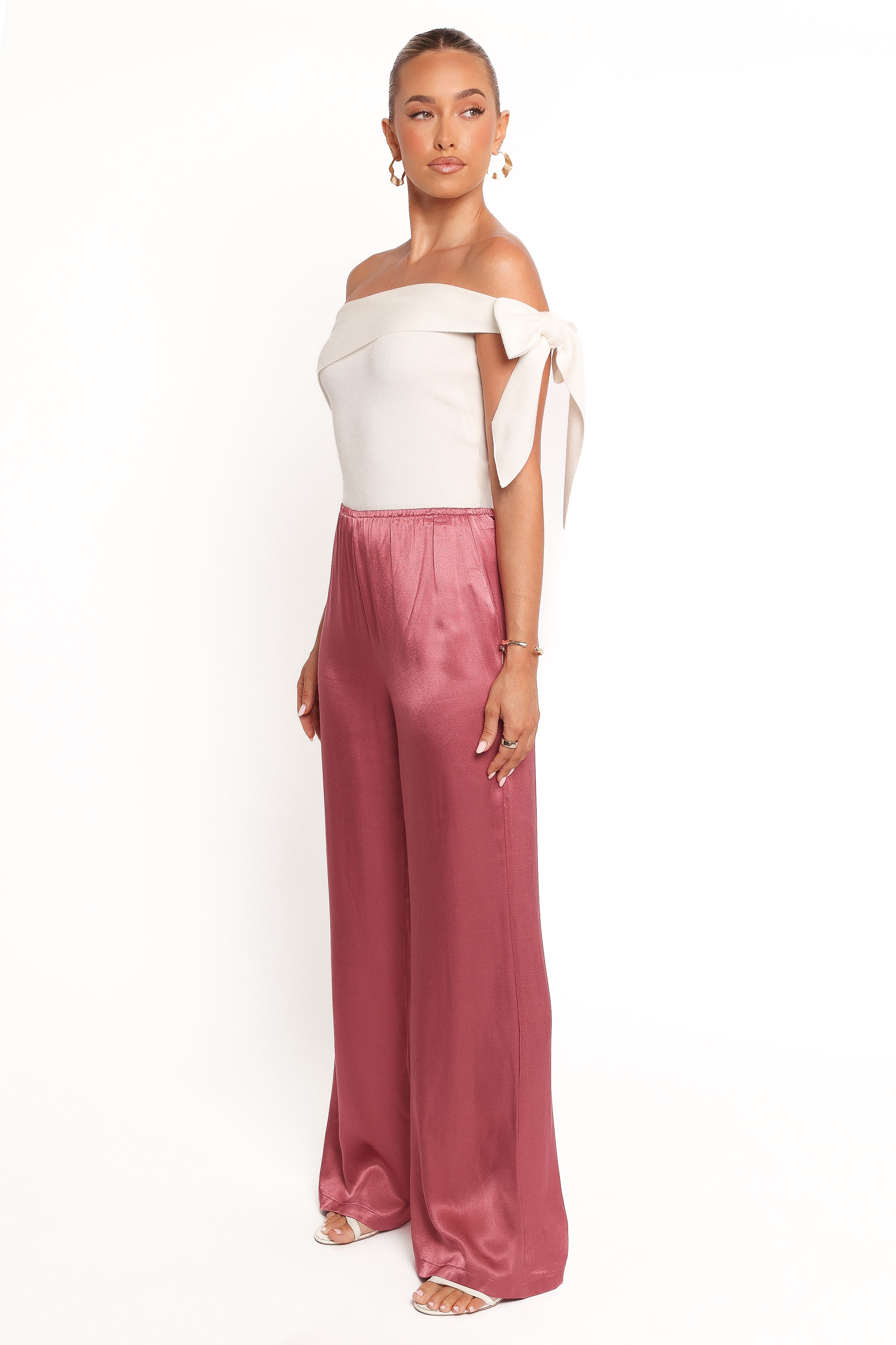 Carissa High Waisted Satin Pants - Dusty Rose Straight Leg