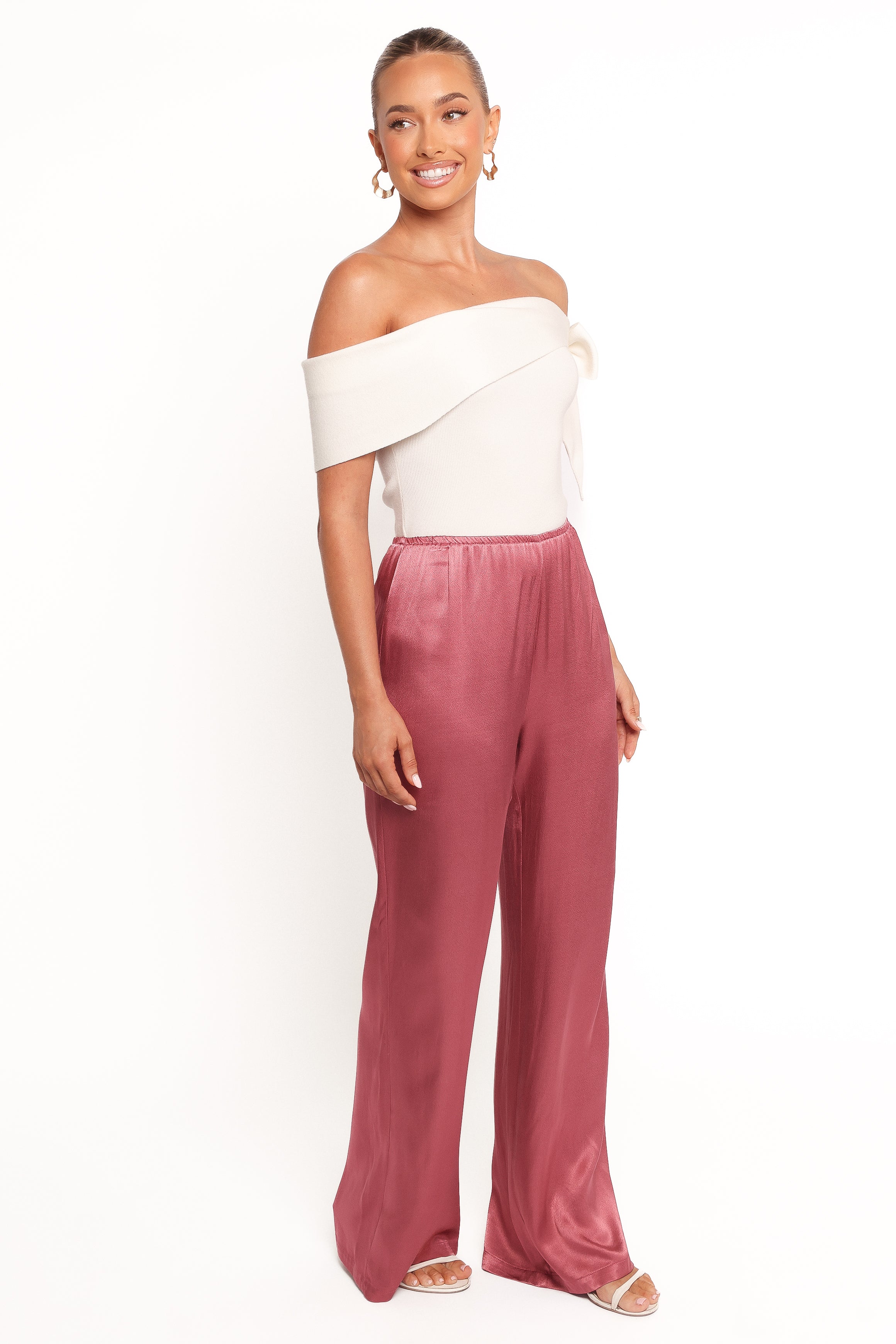 Carissa High Waisted Satin Pants - Dusty Rose Straight Leg