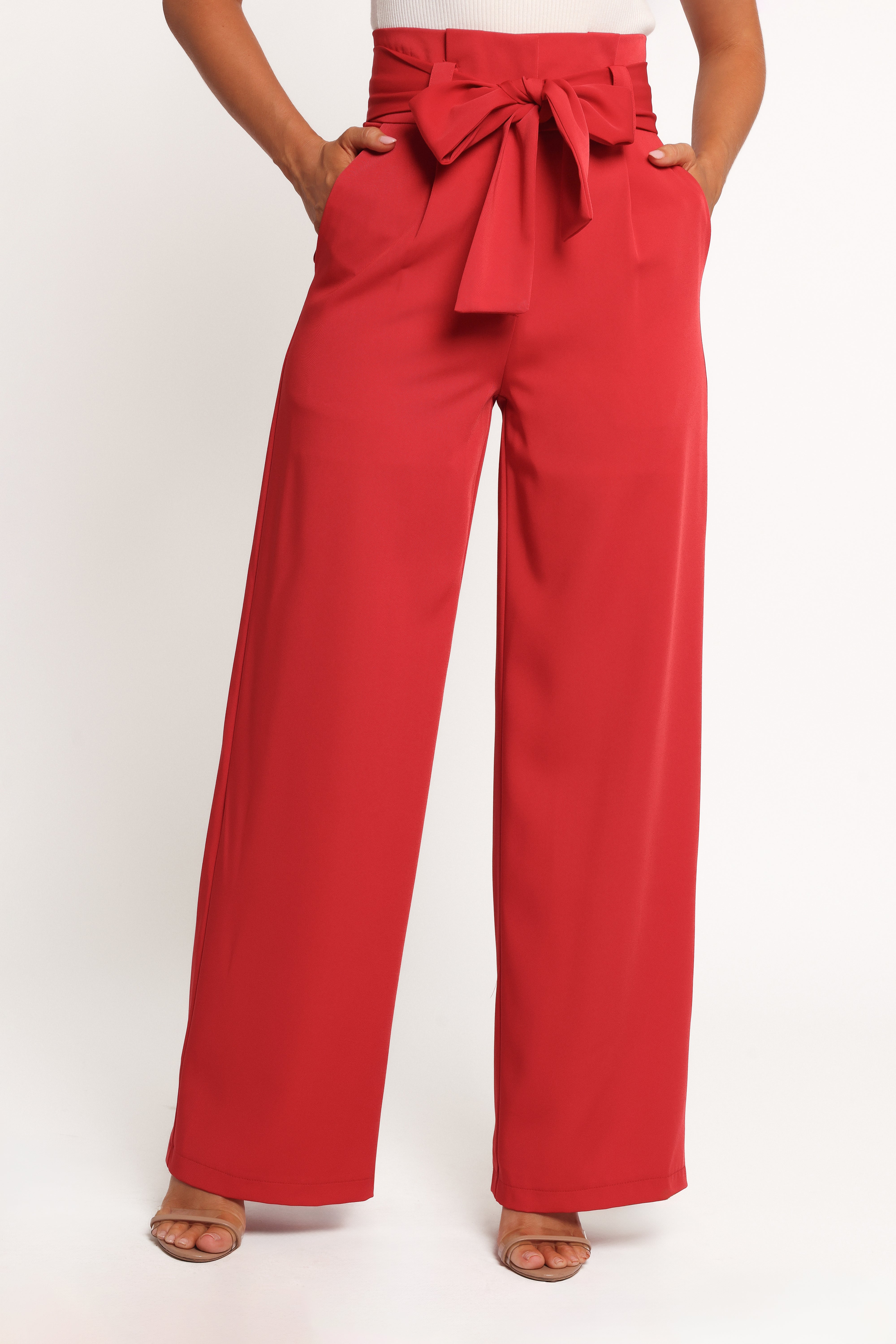 Red High Waisted Wide Leg Pants - Kieran Pleated Trousers