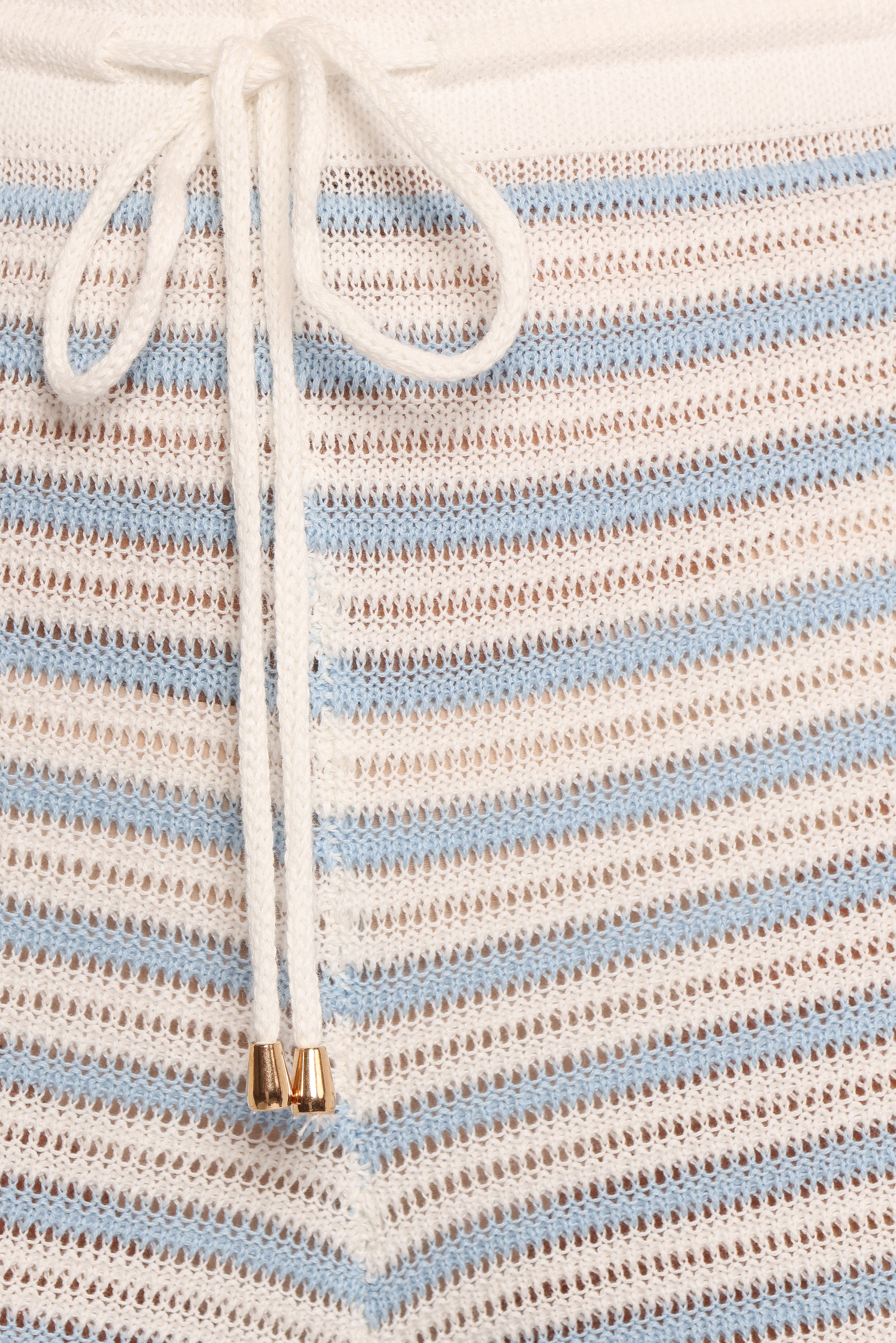 Women's High Waisted Cotton Knit Shorts - Cream Sky Blue Striped