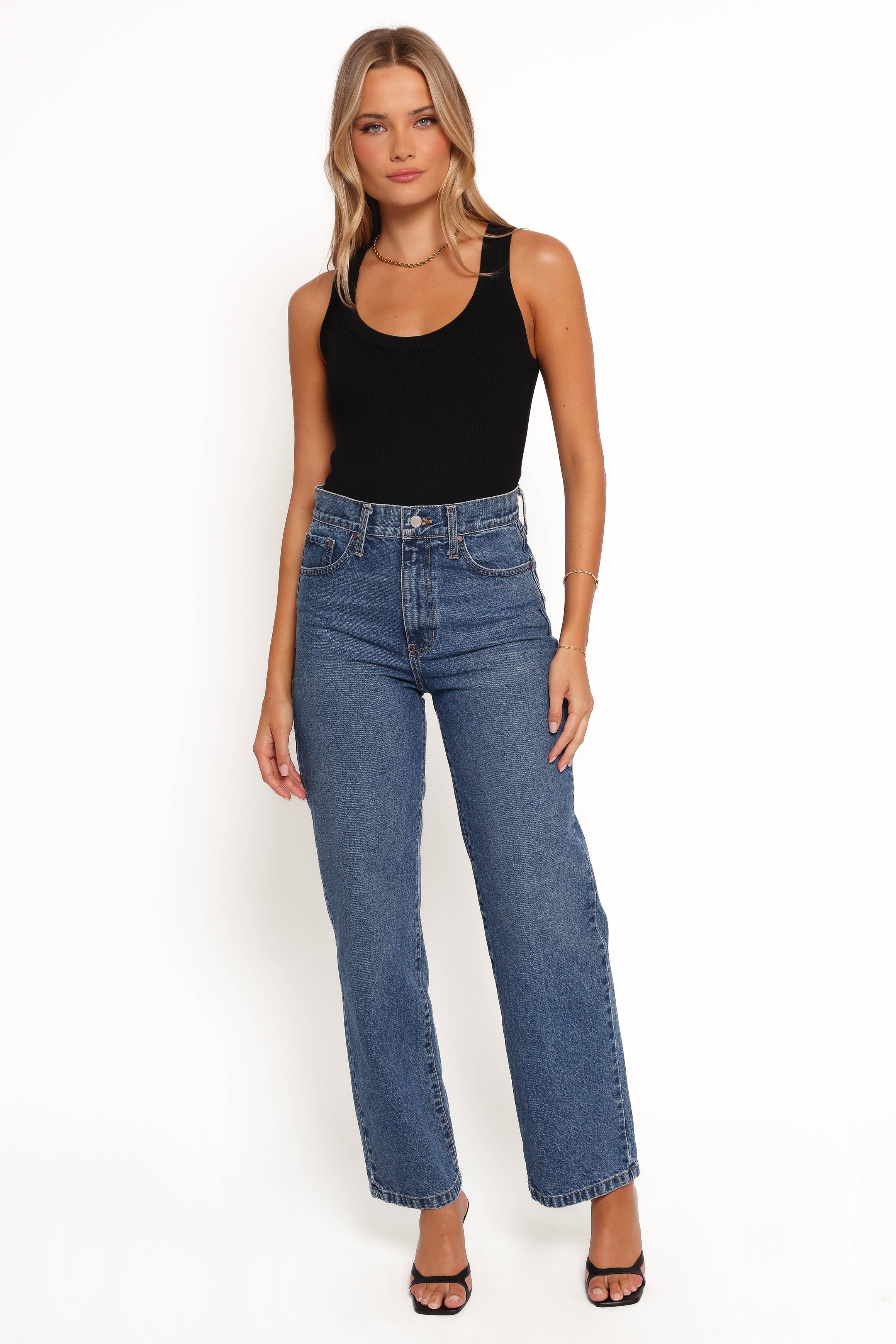 90s High Waisted Straight Jeans - Dark Denim Relaxed Fit