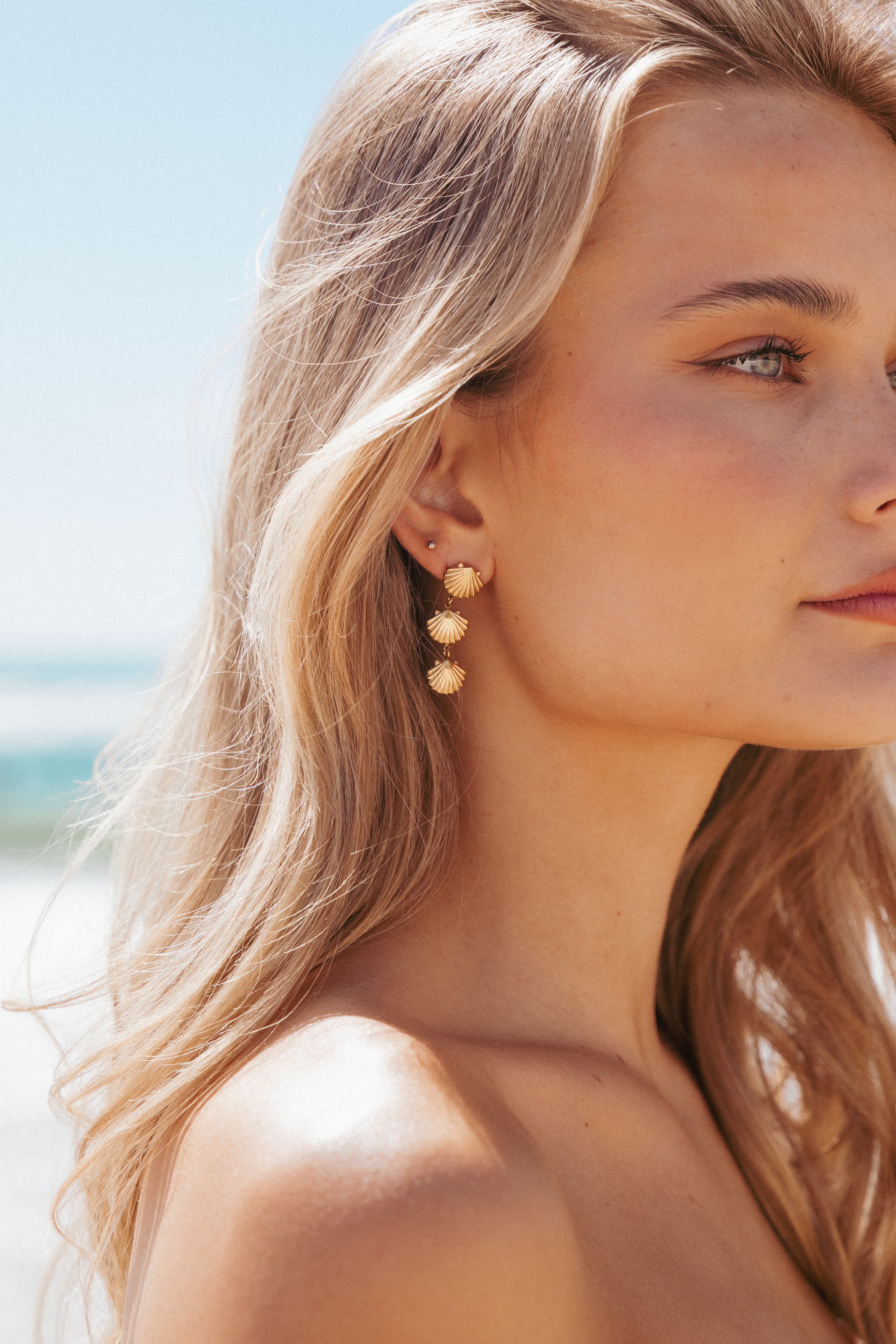 Gold Coral Drop Earrings with Seashell Detail - Stainless Steel