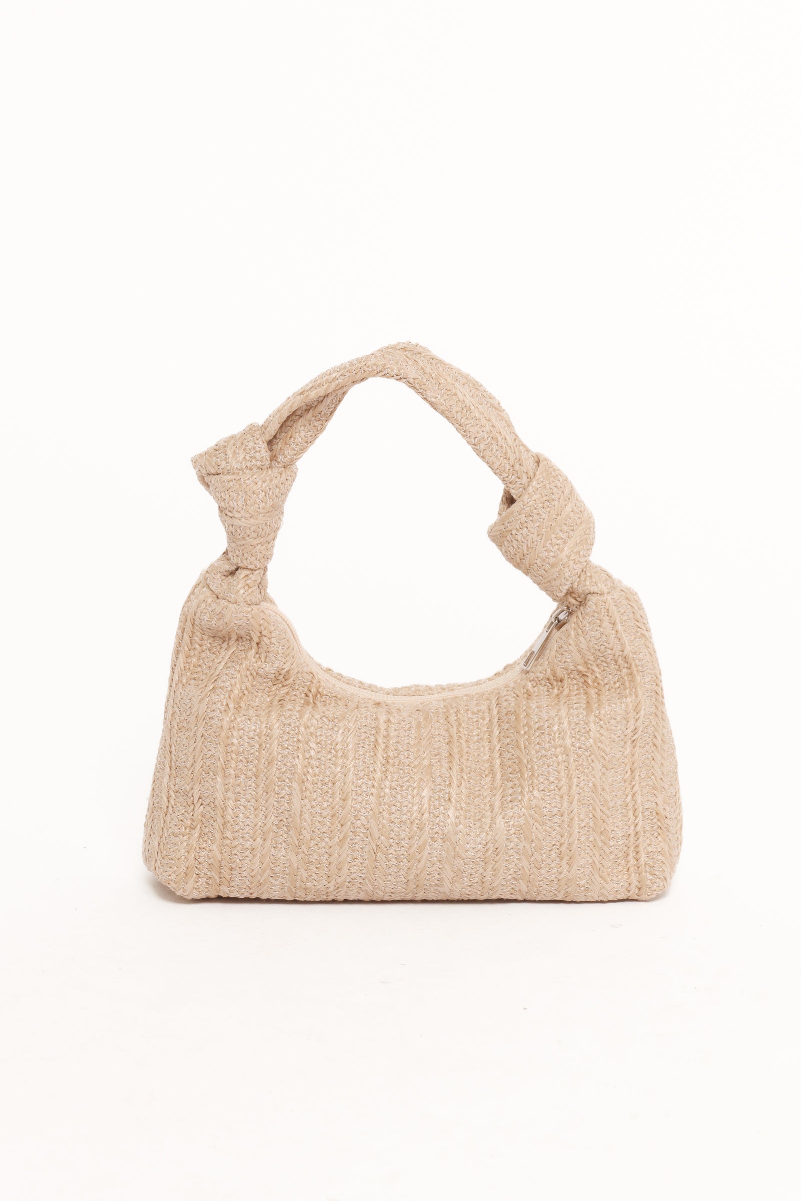 Woven Tan Handbag with Zip Top & Silver Hardware - Skye Bag