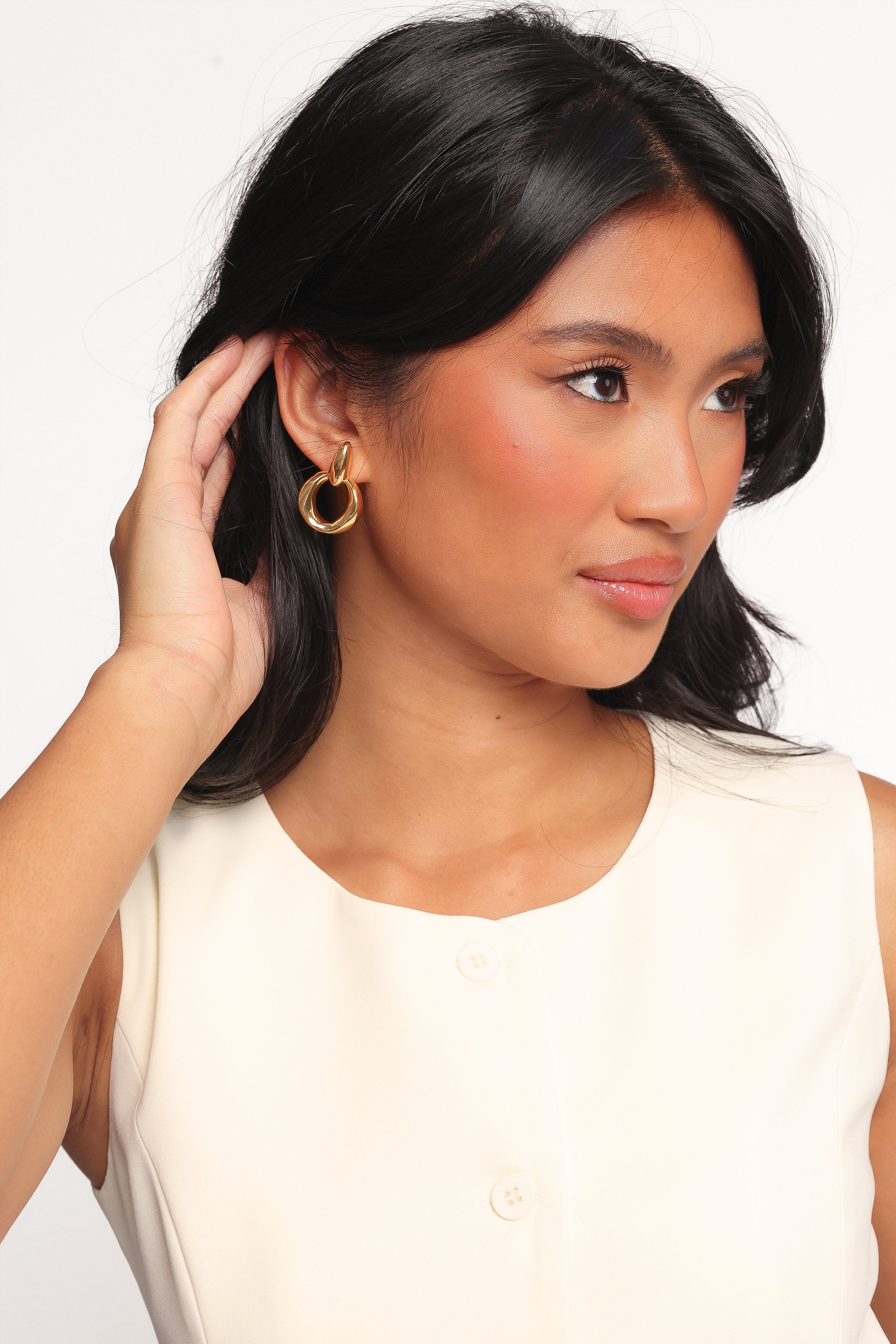 Gold Drop Earrings - Round Stud Remy Earrings in Copper