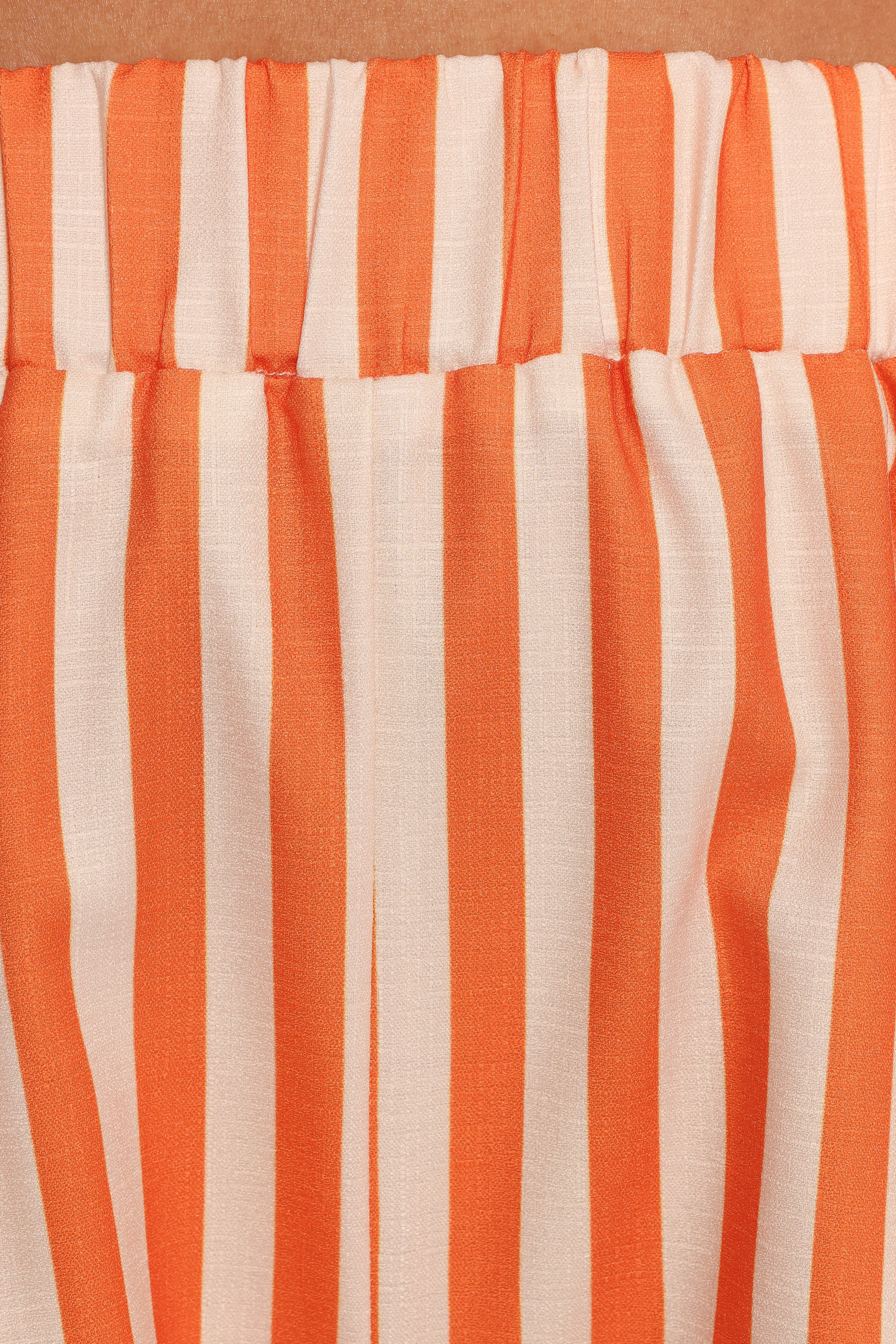 High Waisted Striped Lyra Shorts - Orange Beige - Polyester with Pockets