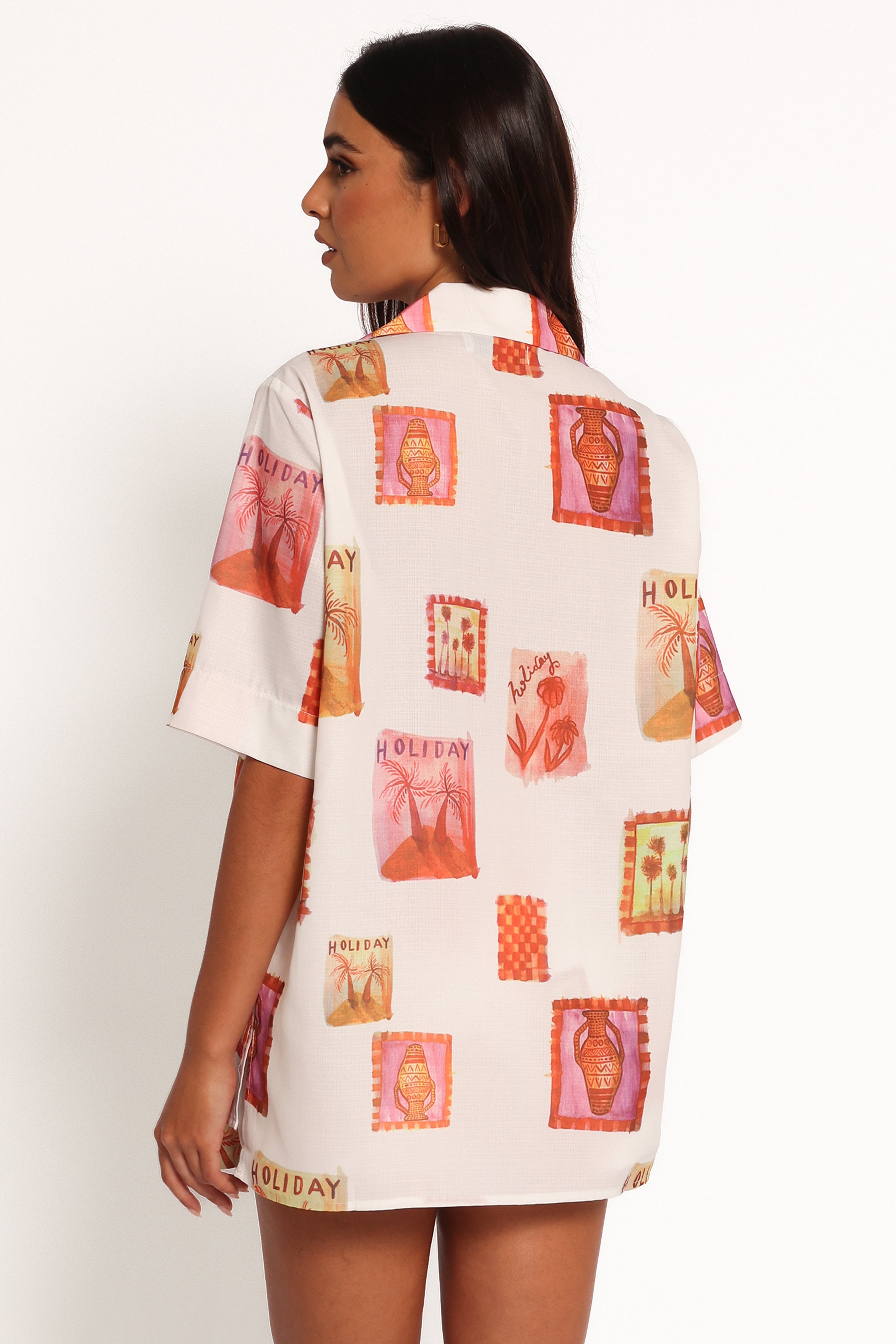 Aaliyah High Waisted Shorts - White Multi Abstract Print