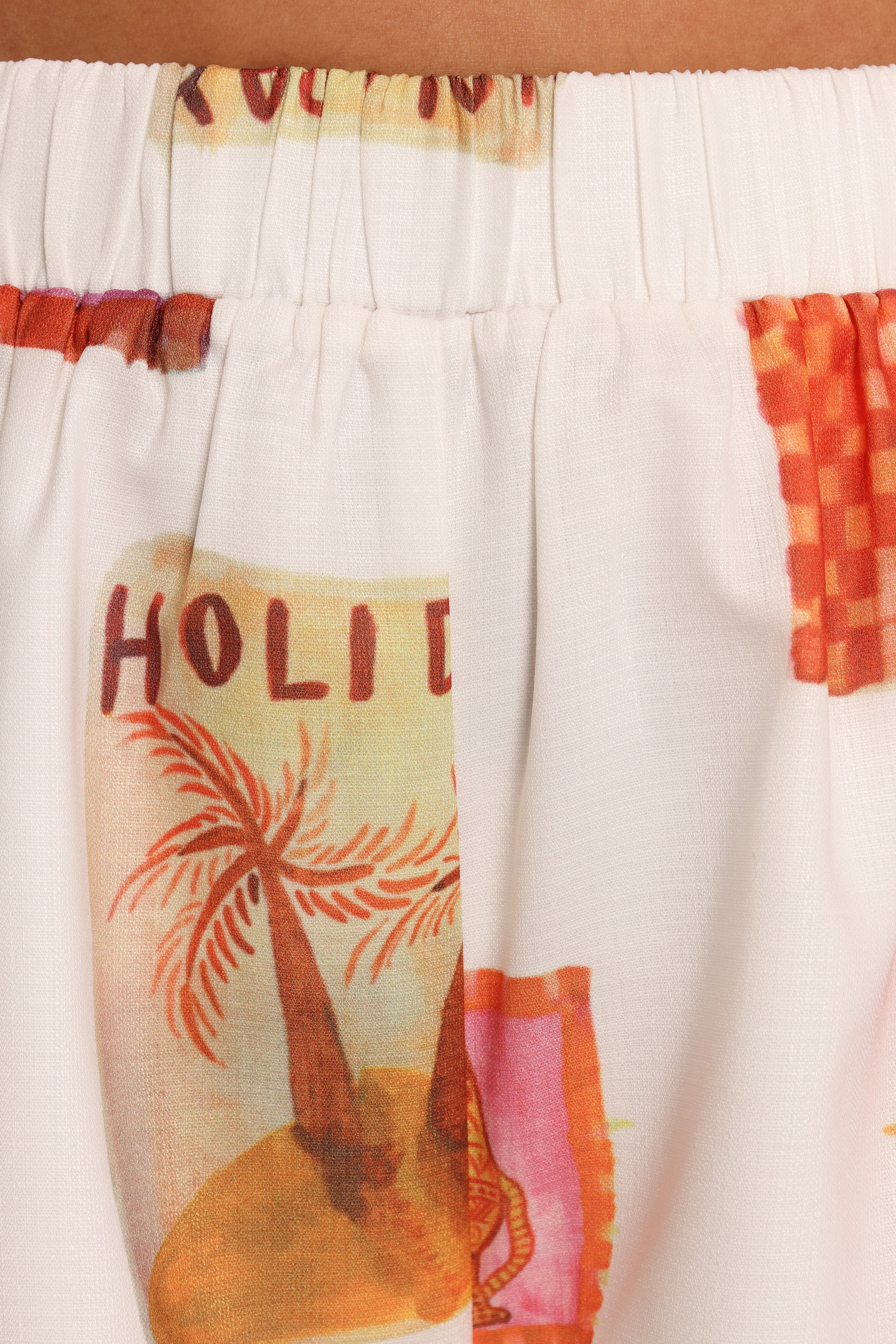 Aaliyah High Waisted Shorts - White Multi Abstract Print