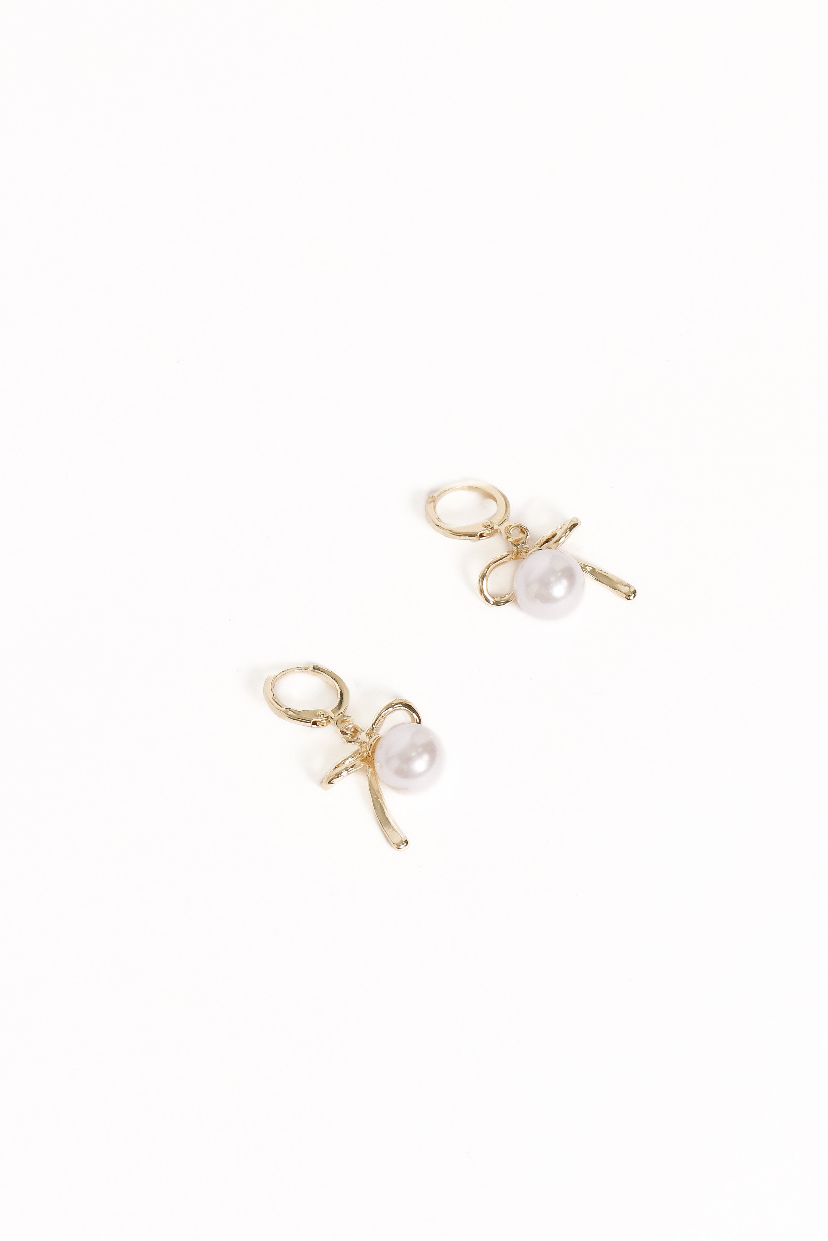 Gold Pearl Bow Drop Earrings - Elegant Dainty Jewelry