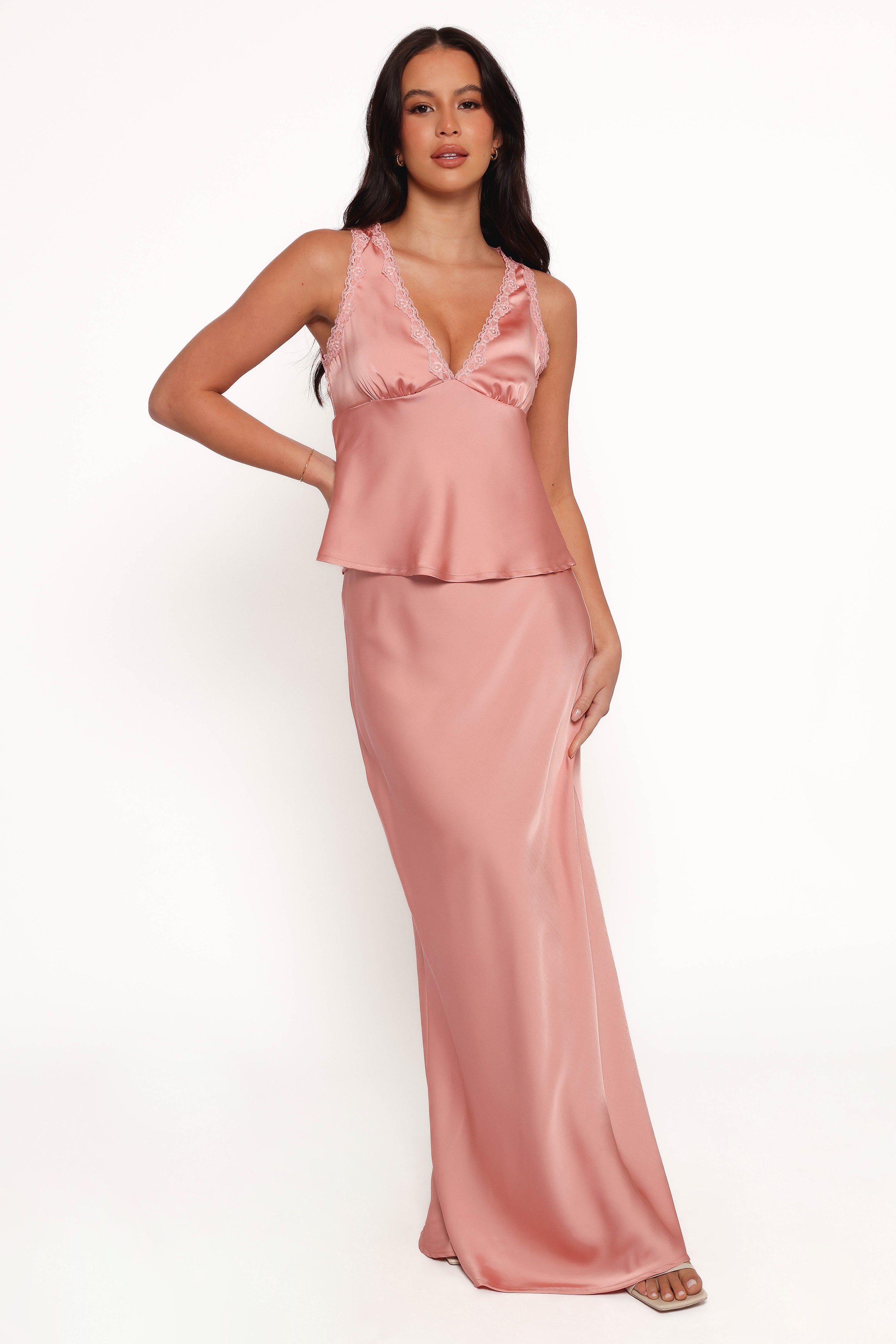 Velman Satin Maxi Skirt with Elastic Waist - Pink