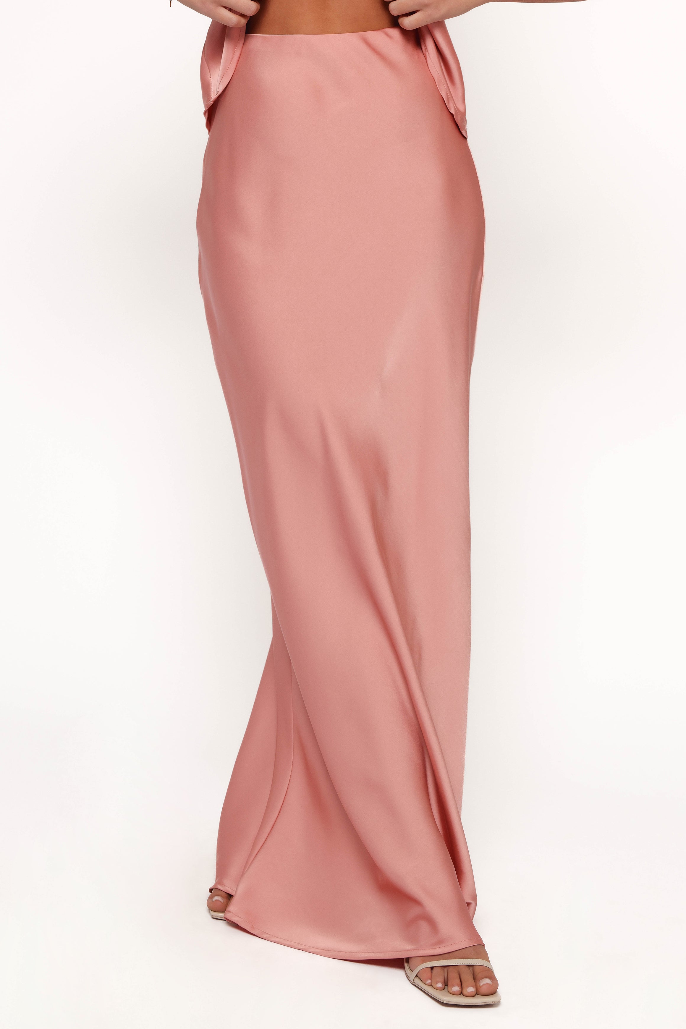 Velman Satin Maxi Skirt with Elastic Waist - Pink