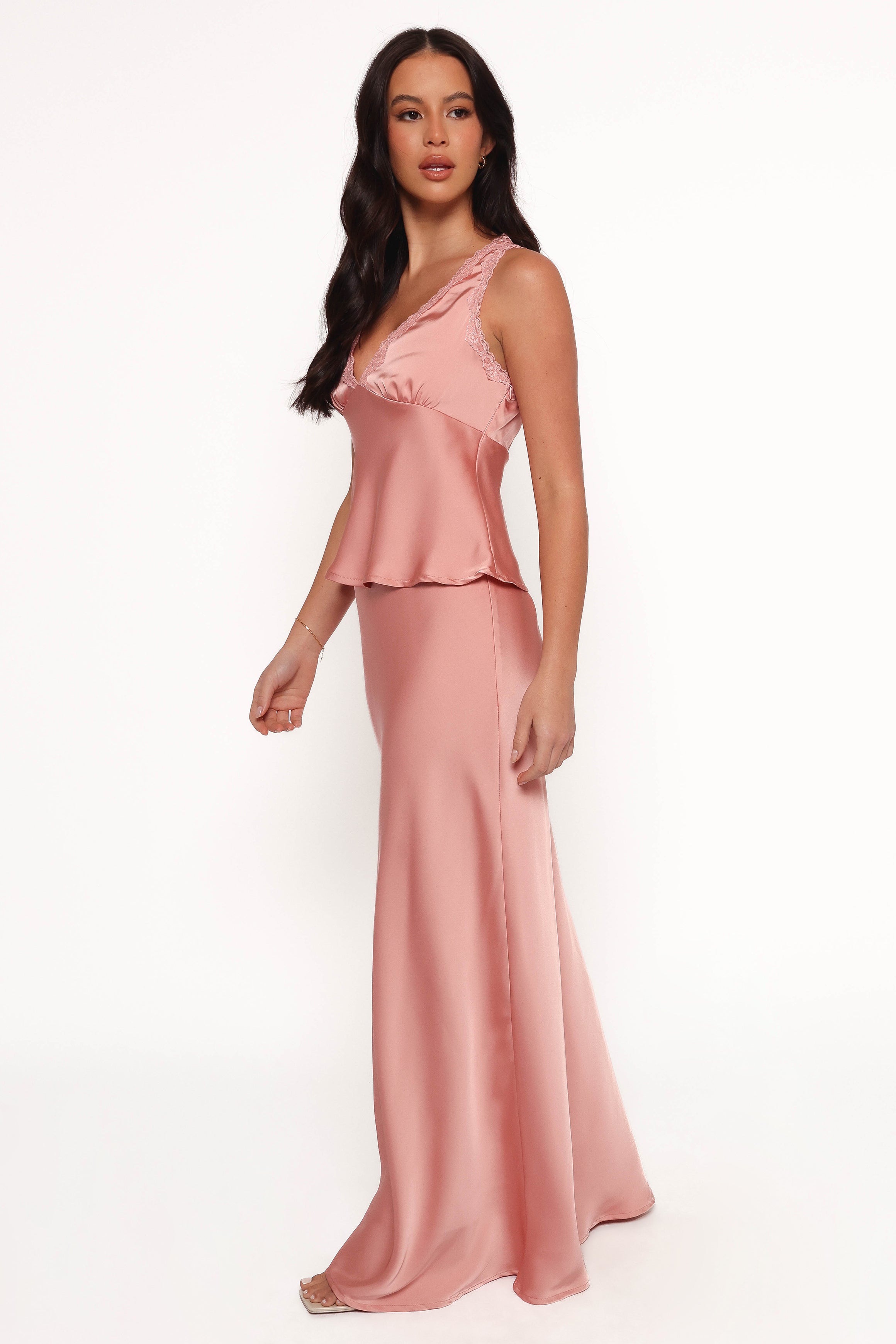 Velman Satin Maxi Skirt with Elastic Waist - Pink