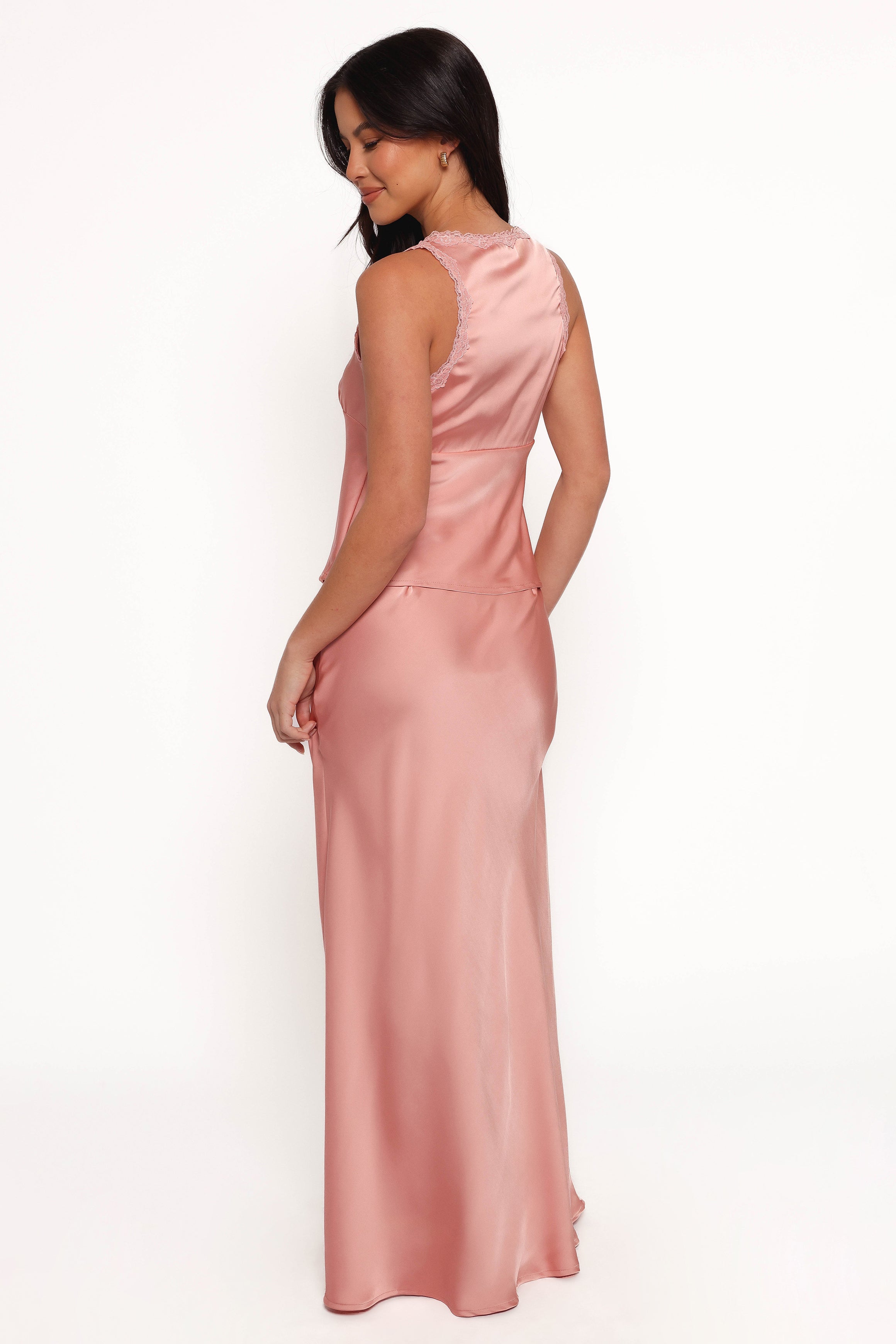 Velman Satin Maxi Skirt with Elastic Waist - Pink