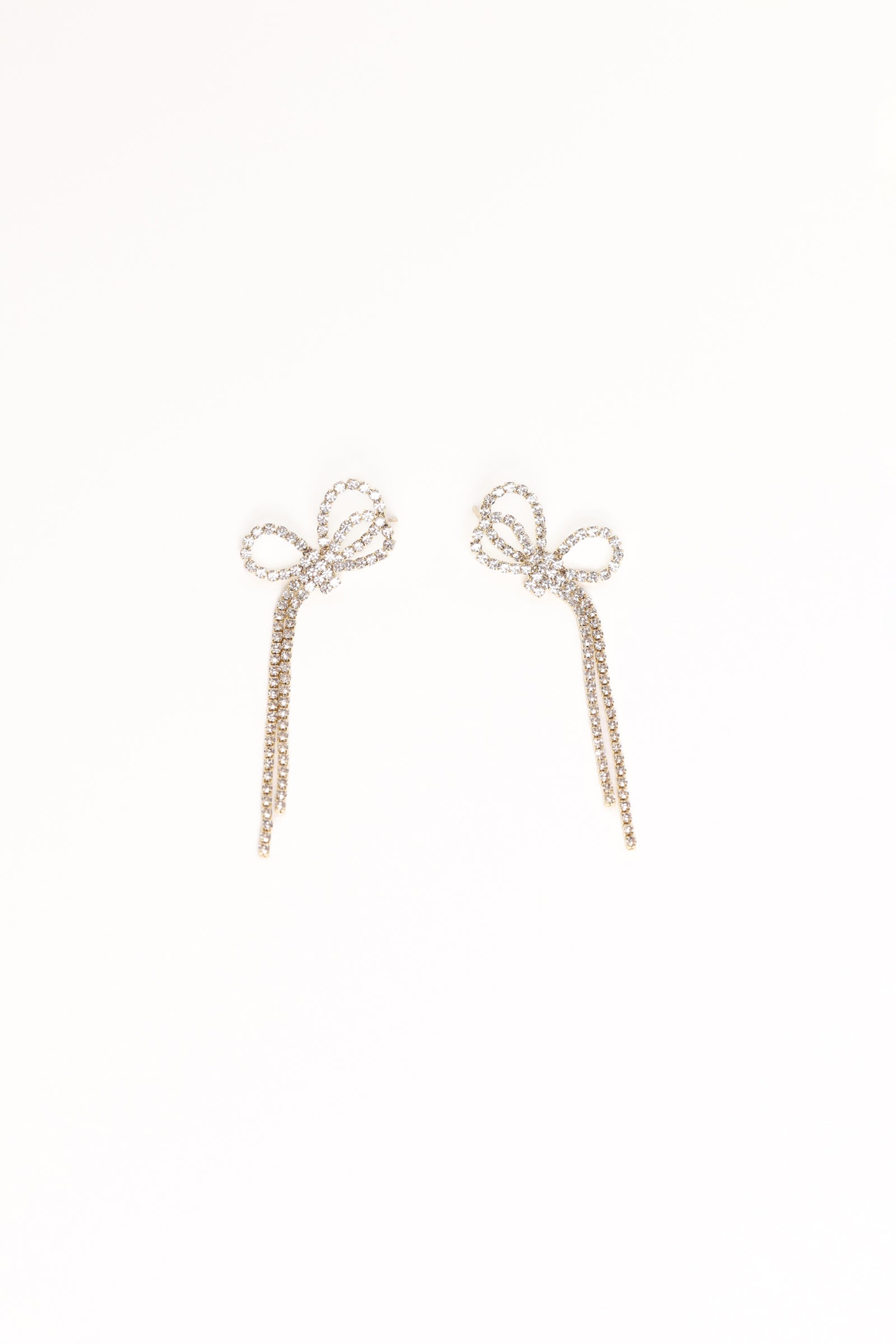 Gold Bow Drop Crystal Earrings - Elegant Stud Jewelry for Women