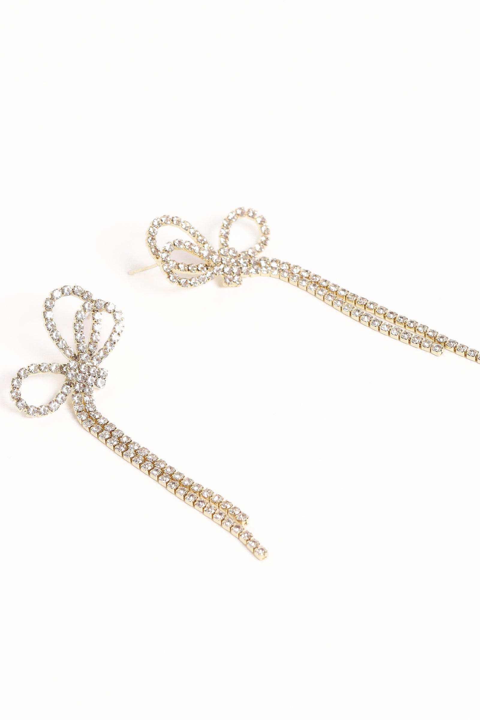 Gold Bow Drop Crystal Earrings - Elegant Stud Jewelry for Women