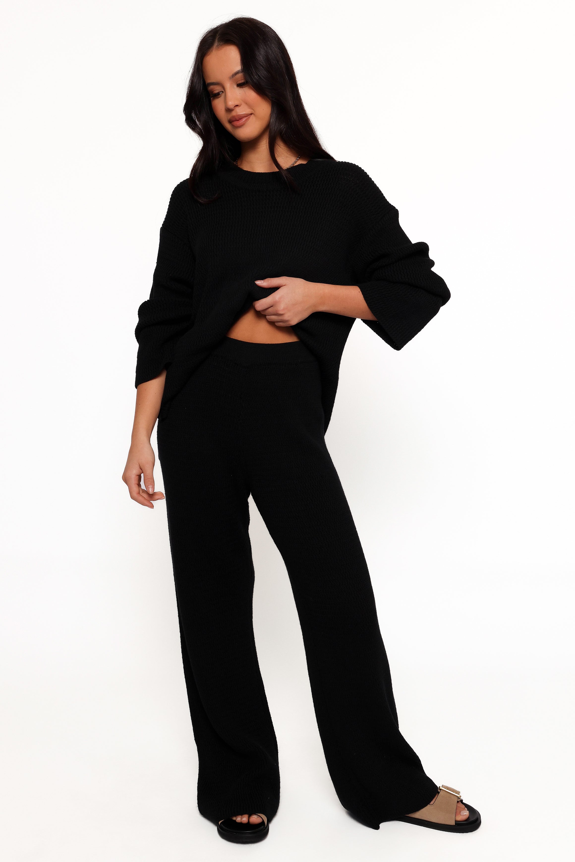 McKinley High Waisted Knit Cotton Pants - Black
