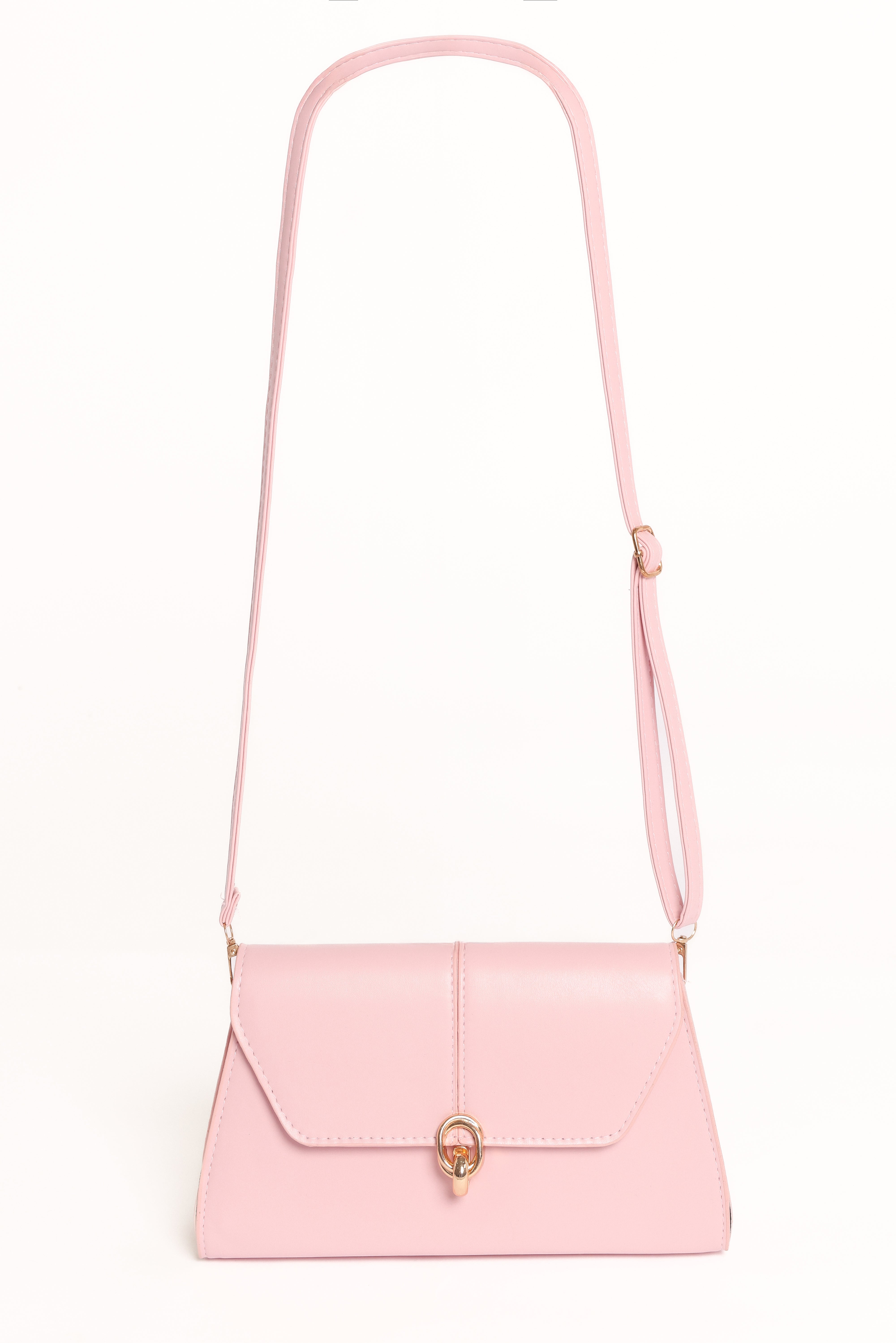 Alba Pale Pink Handbag with Detachable Strap & Clasp Closure