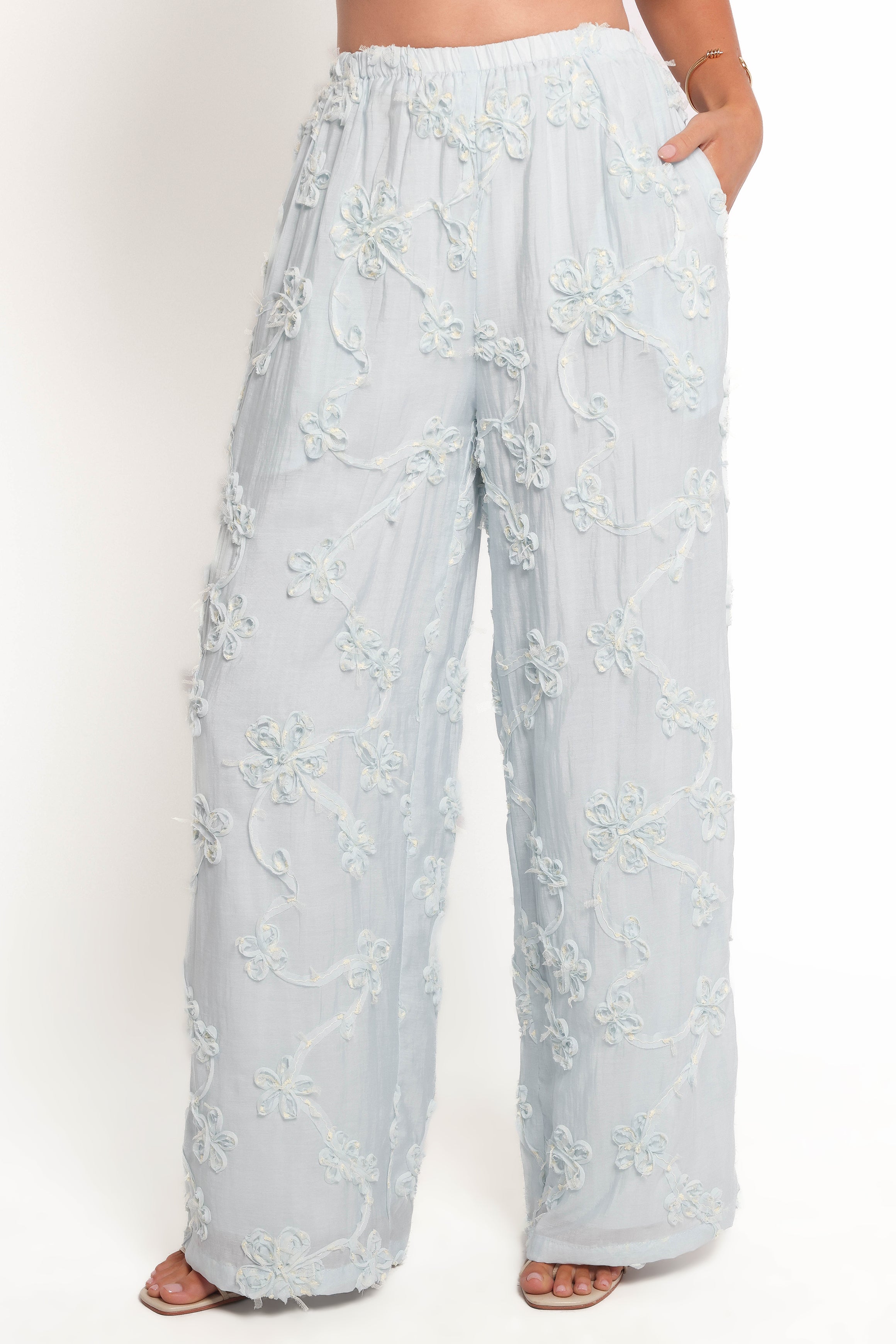 Pale Blue High Waisted Wide Leg Robin Pants – Relaxed Fit & Pockets