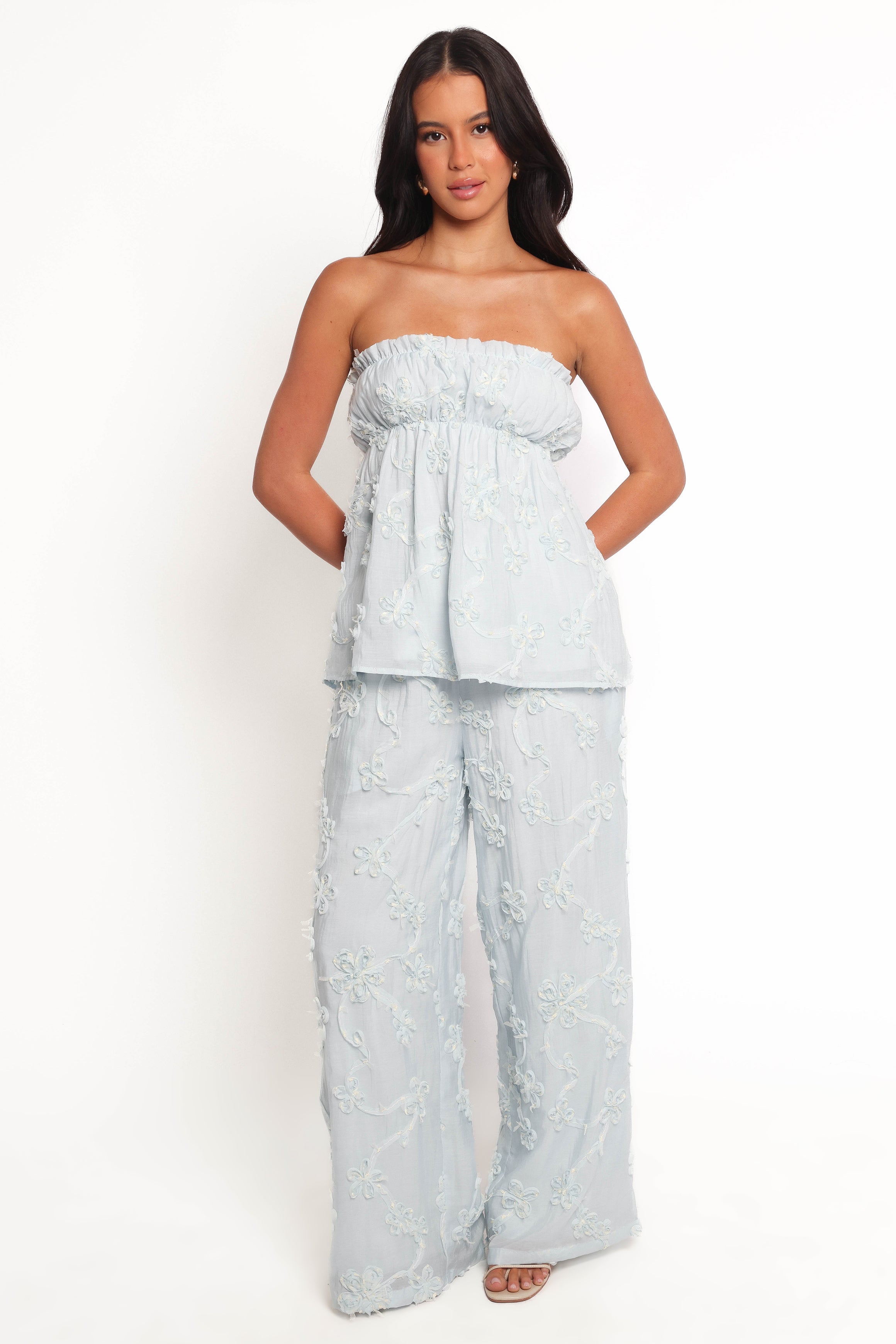 Pale Blue High Waisted Wide Leg Robin Pants – Relaxed Fit & Pockets